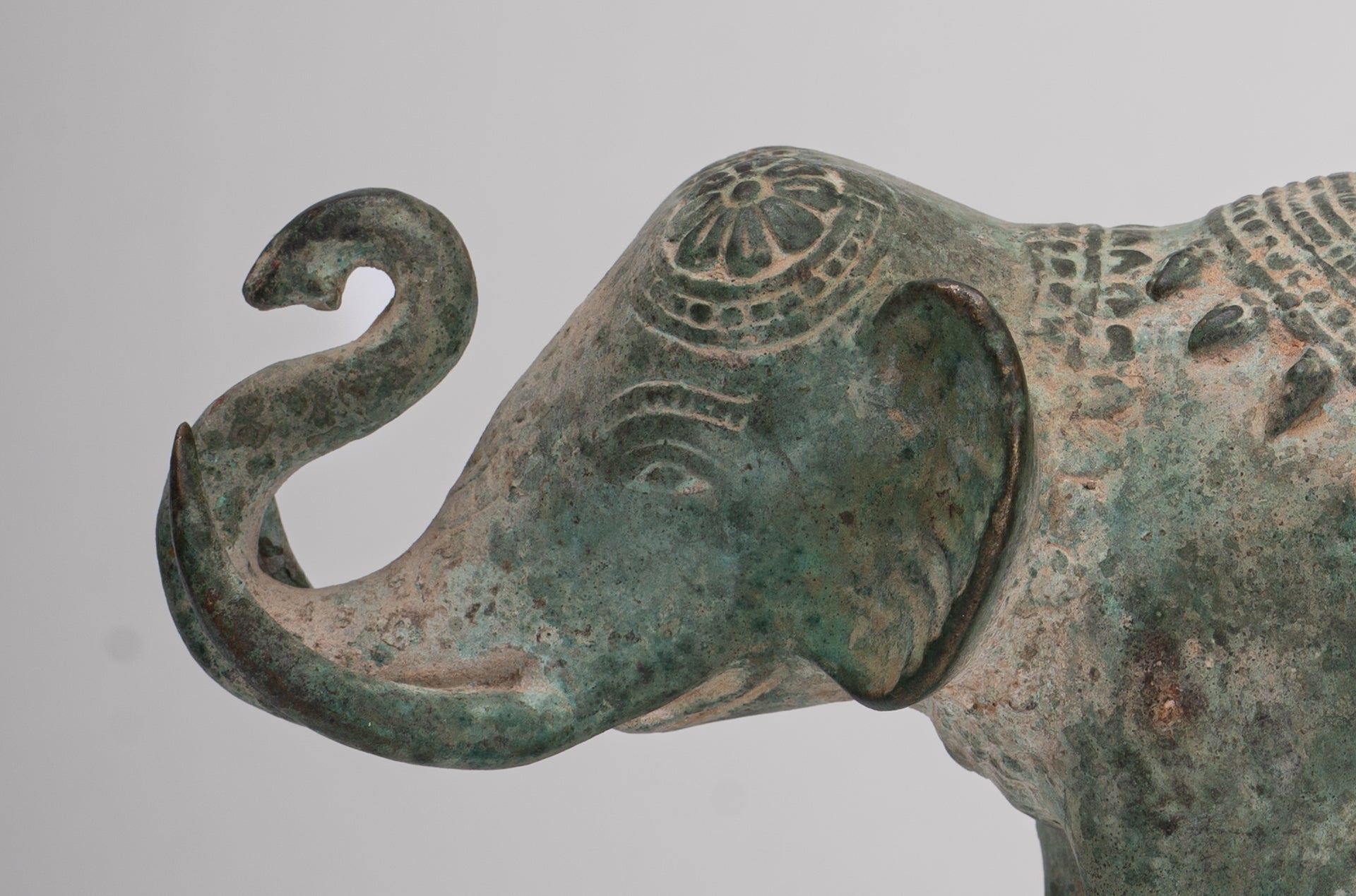 Antique Khmer Style Bronze Trumpeting Elephant Statue - 12cm/5" Tall