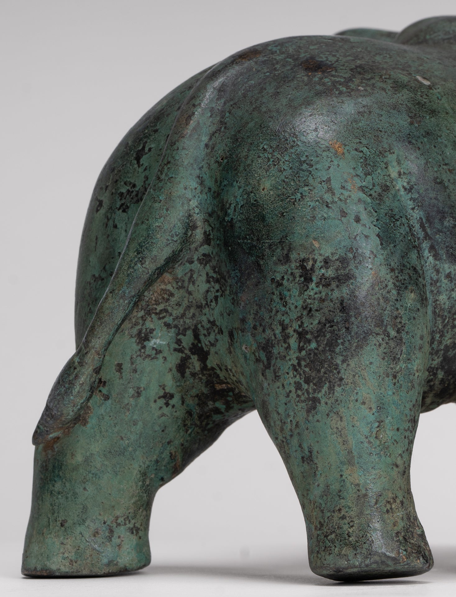 Antique Khmer Style Standing Bronze Elephant Statue - 14cm/6" Tall