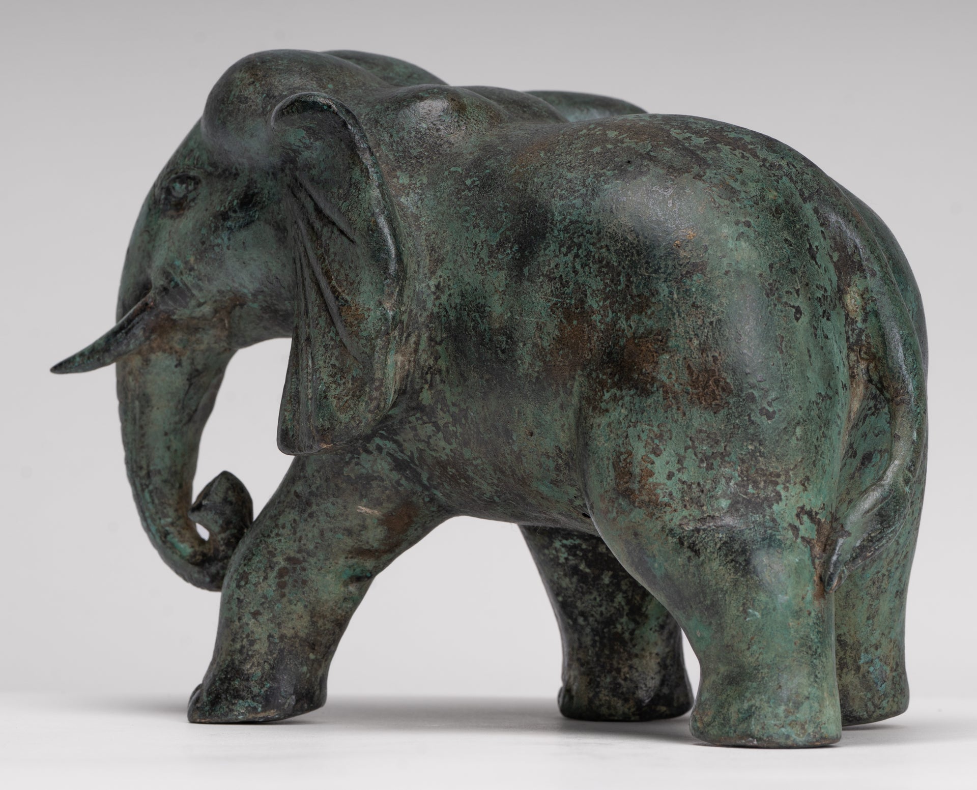 Antique Khmer Style Standing Bronze Elephant Statue - 14cm/6" Tall