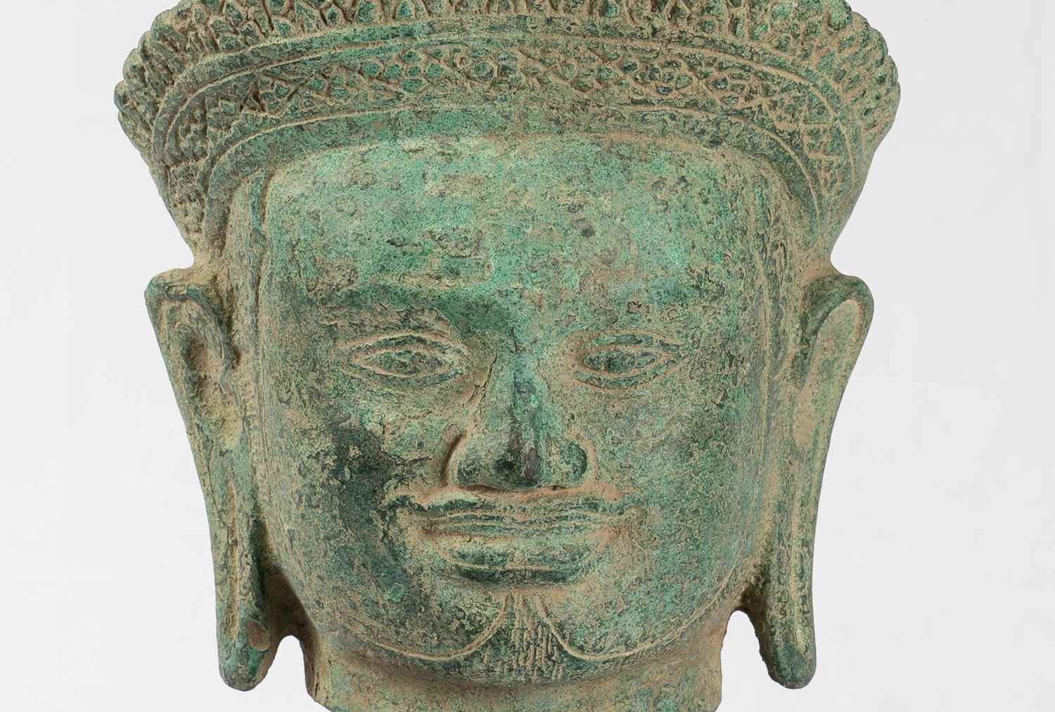 Vishnu Statue - Antique Khmer Style Koh Ker Bronze Vishnu Head Statue - Protector - 23cm/9"