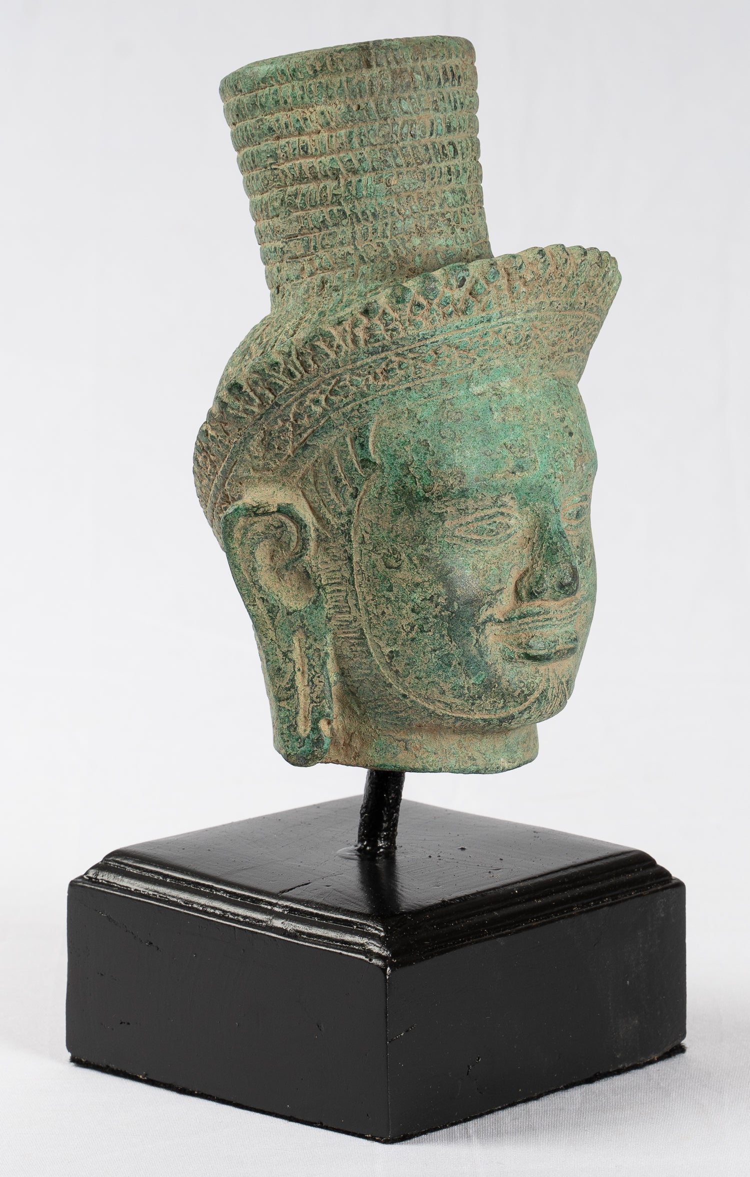 Vishnu Statue - Antique Khmer Style Koh Ker Bronze Vishnu Head Statue - Protector - 23cm/9"