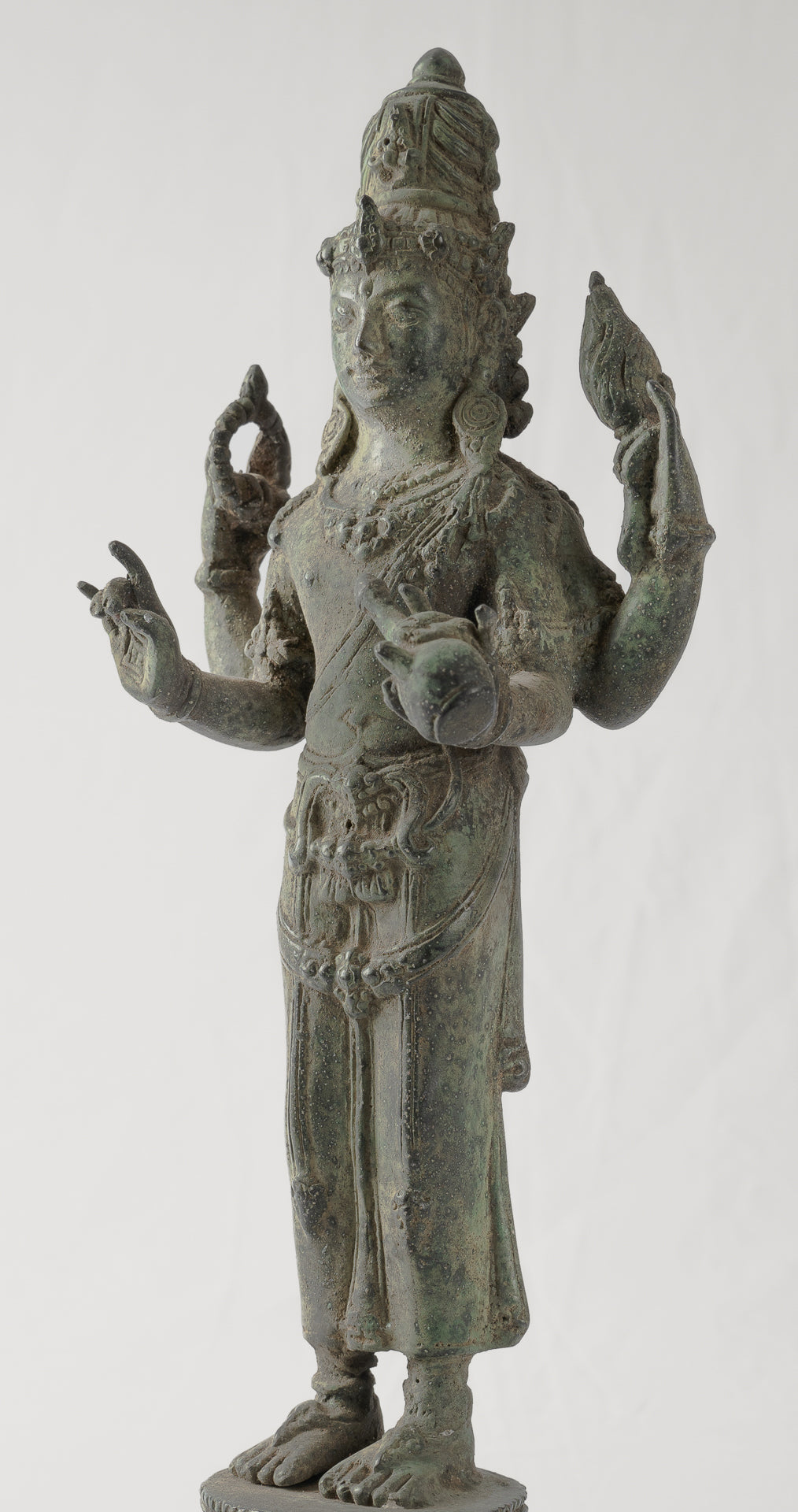 Shiva Statue - Antique Java Style Majapahit Standing Bronze Shiva Statue - 31cm/12"