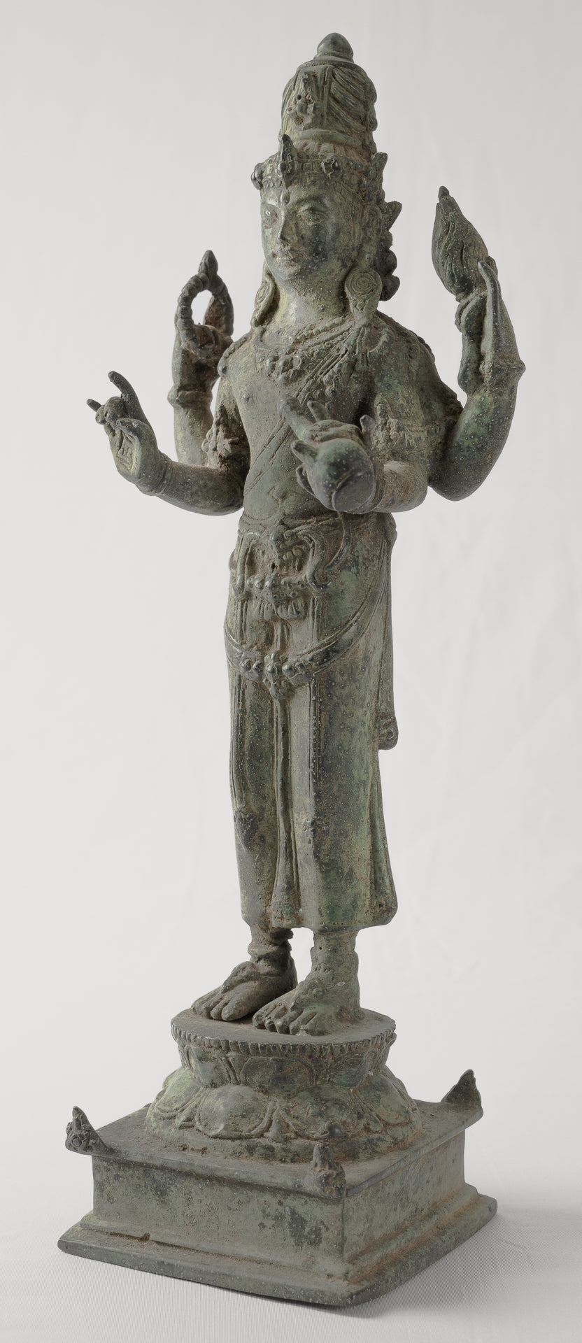 Shiva Statue - Antique Java Style Majapahit Standing Bronze Shiva Statue - 31cm/12"