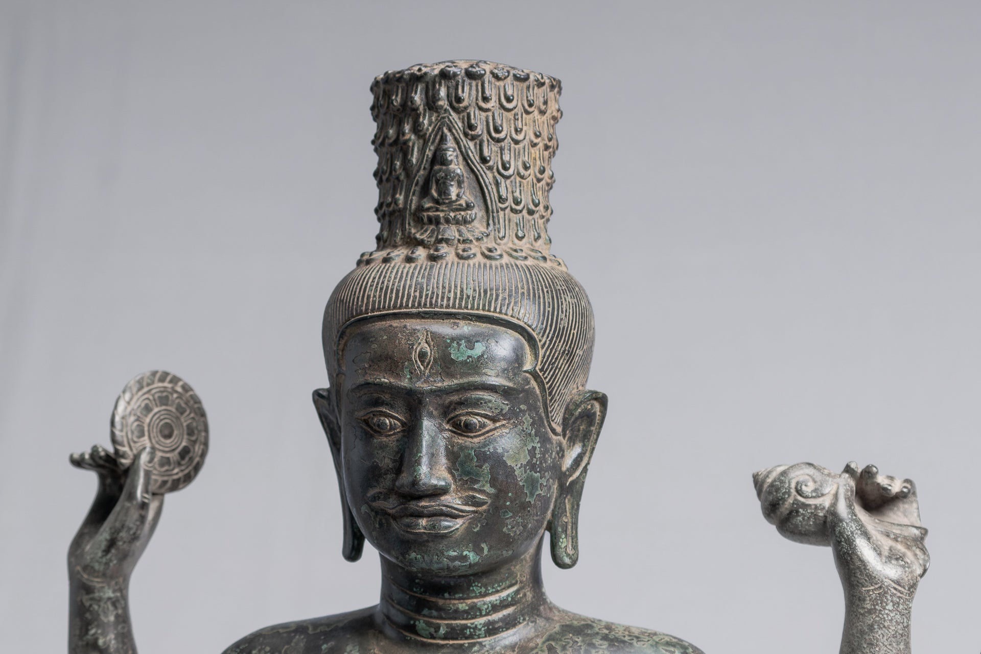 Large Antique Khmer Style Standing Bronze Bayon Style Lokeshvara Statue - 122cm/49"