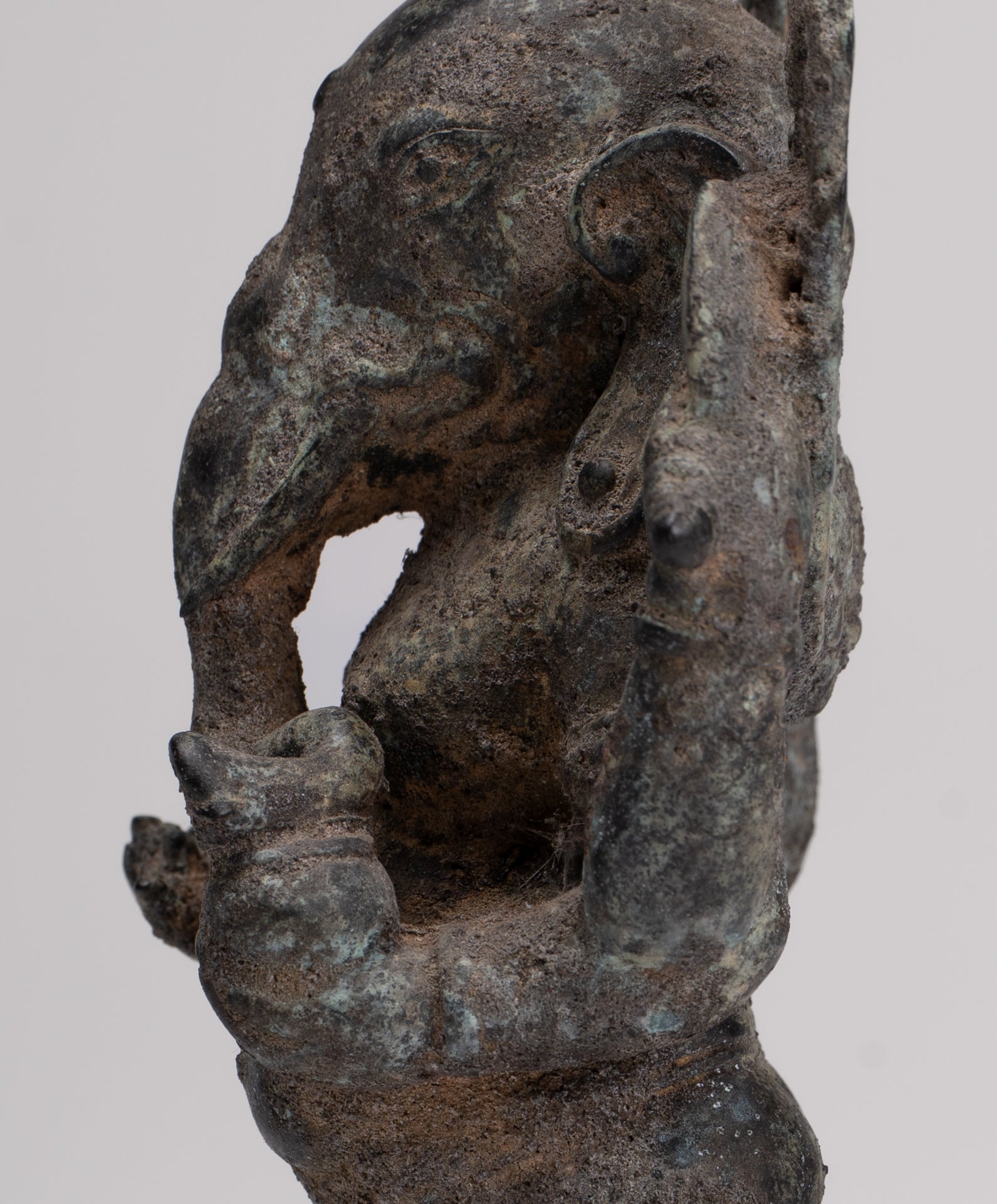 Ganesha Statue - Antique Vietnamese Style Bronze Standing Cham Four-Arm Ganesha Statue - 25cm/10"