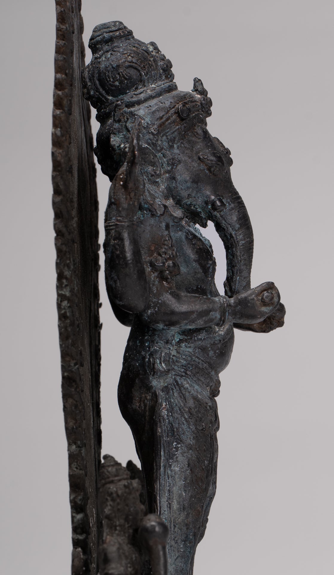 Ganesha Statue - Antique Javanese Style Bronze Standing Four Arm Ganesha Statue - 31cm/12"