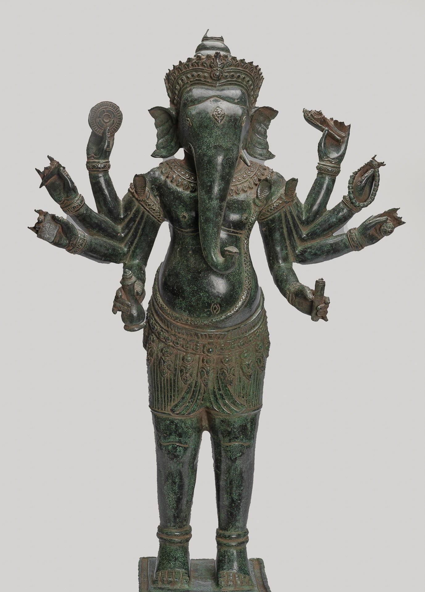 Antique Khmer Style Standing Bronze Bayon Ganesha Statue and Yoni - 86cm/34"