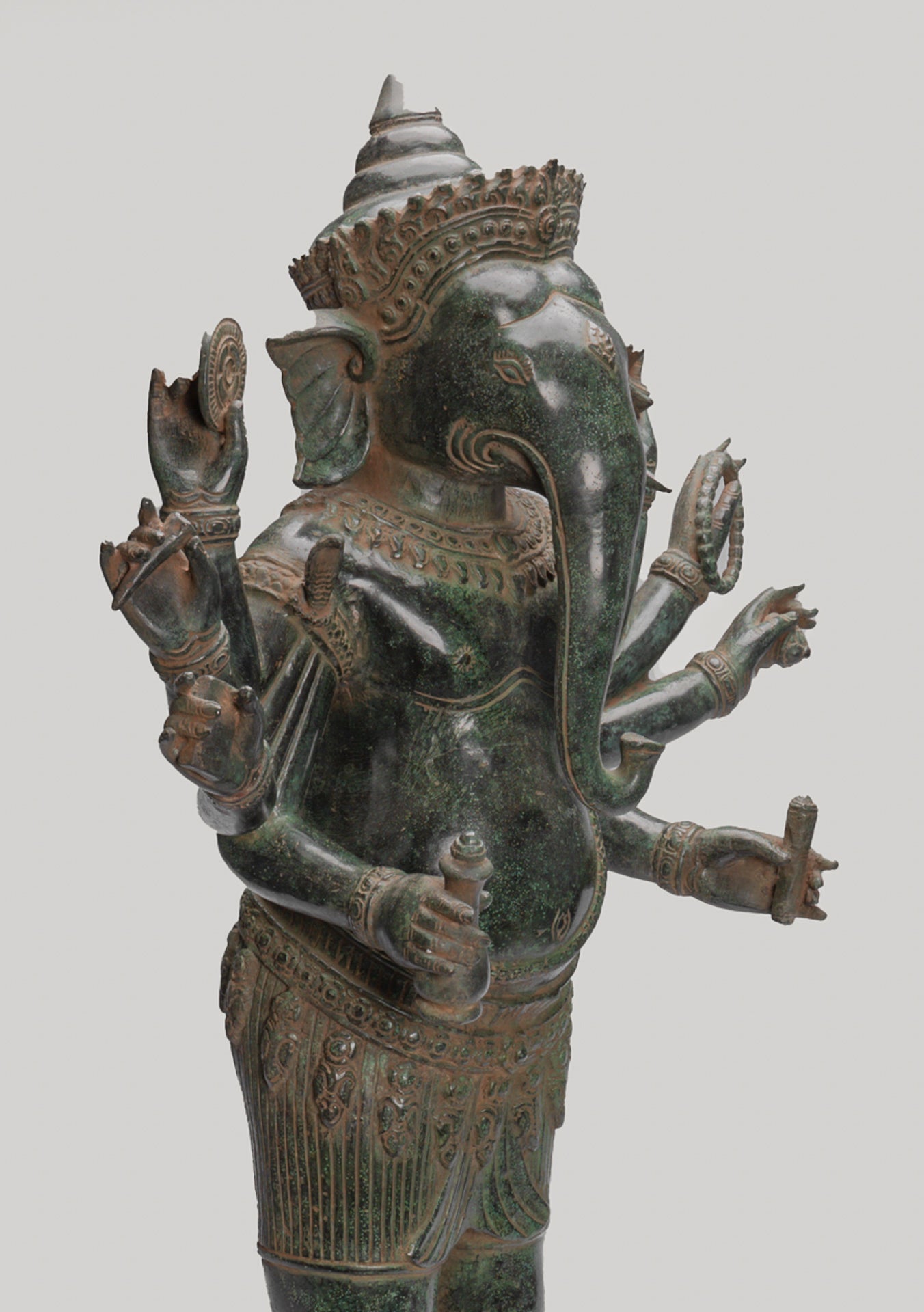 Antique Khmer Style Standing Bronze Bayon Ganesha Statue and Yoni - 86cm/34"