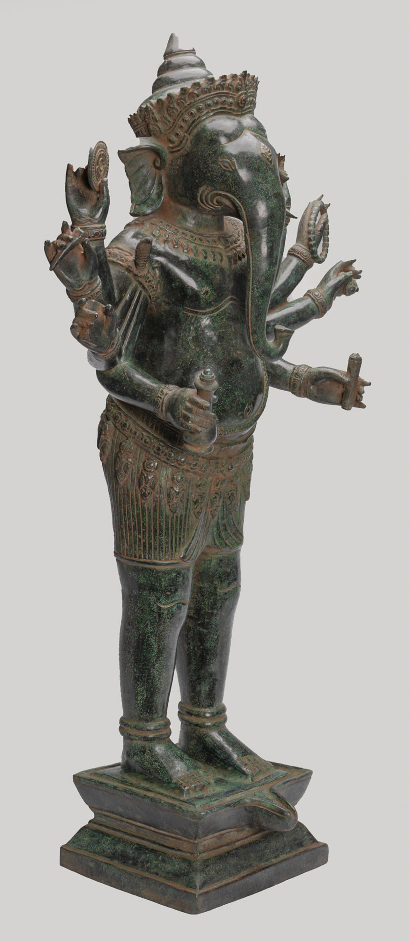 Antique Khmer Style Standing Bronze Bayon Ganesha Statue and Yoni - 86cm/34"