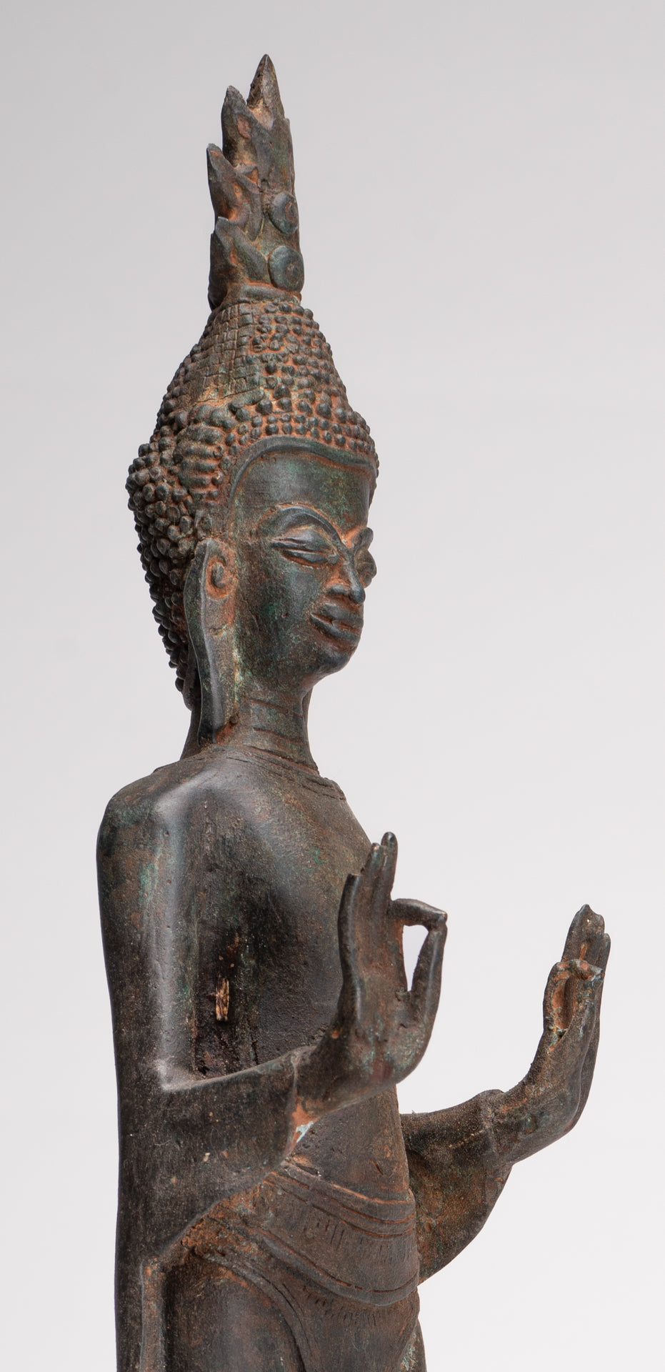 Buddha Statue - Antique Laos Style Standing Buddha Statue in Dharmachakra Teaching Mudra - 50cm/20"