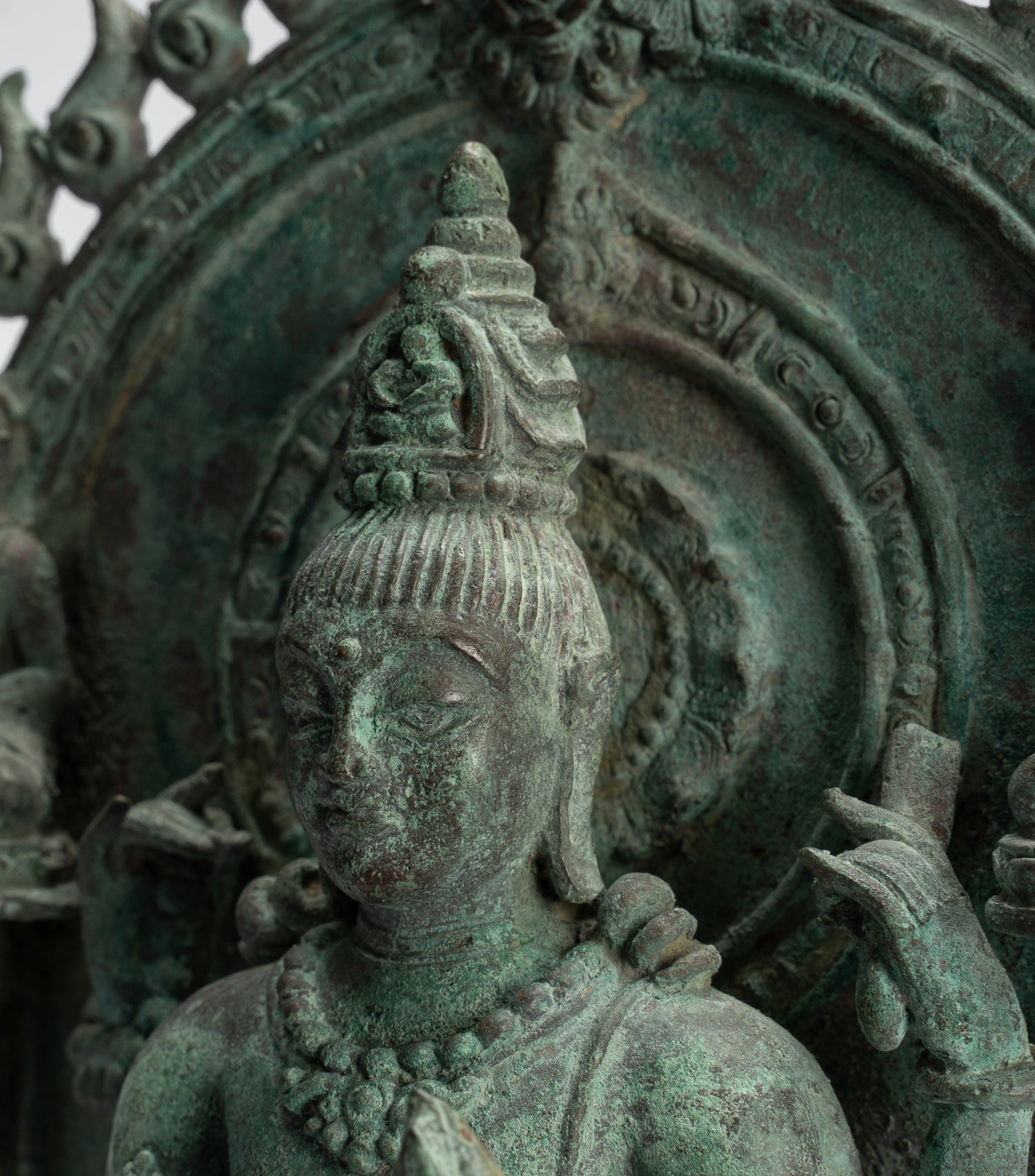 Lokeshvara Statue - Antique Indonesian Style Bronze Javanese Enthroned Seated Lokeshvara Statue -34cm/14"