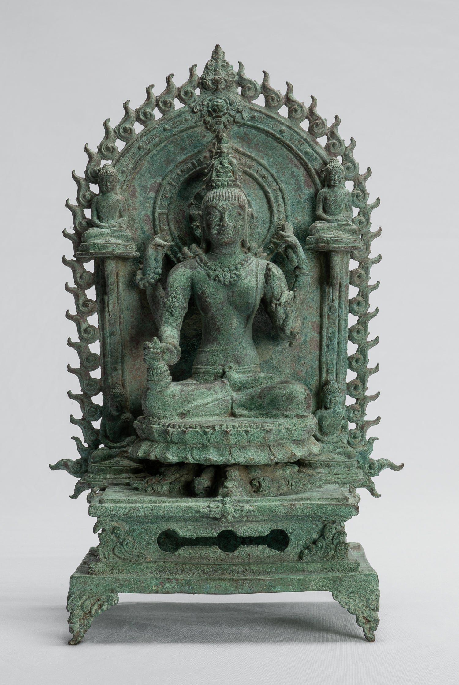 Lokeshvara Statue - Antique Indonesian Style Bronze Javanese Enthroned Seated Lokeshvara Statue -34cm/14"