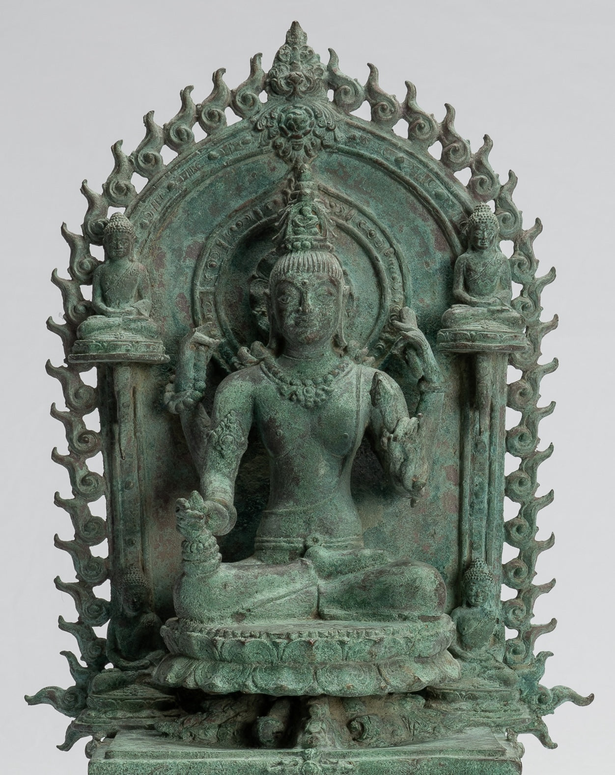 Lokeshvara Statue - Antique Indonesian Style Bronze Javanese Enthroned Seated Lokeshvara Statue -34cm/14"