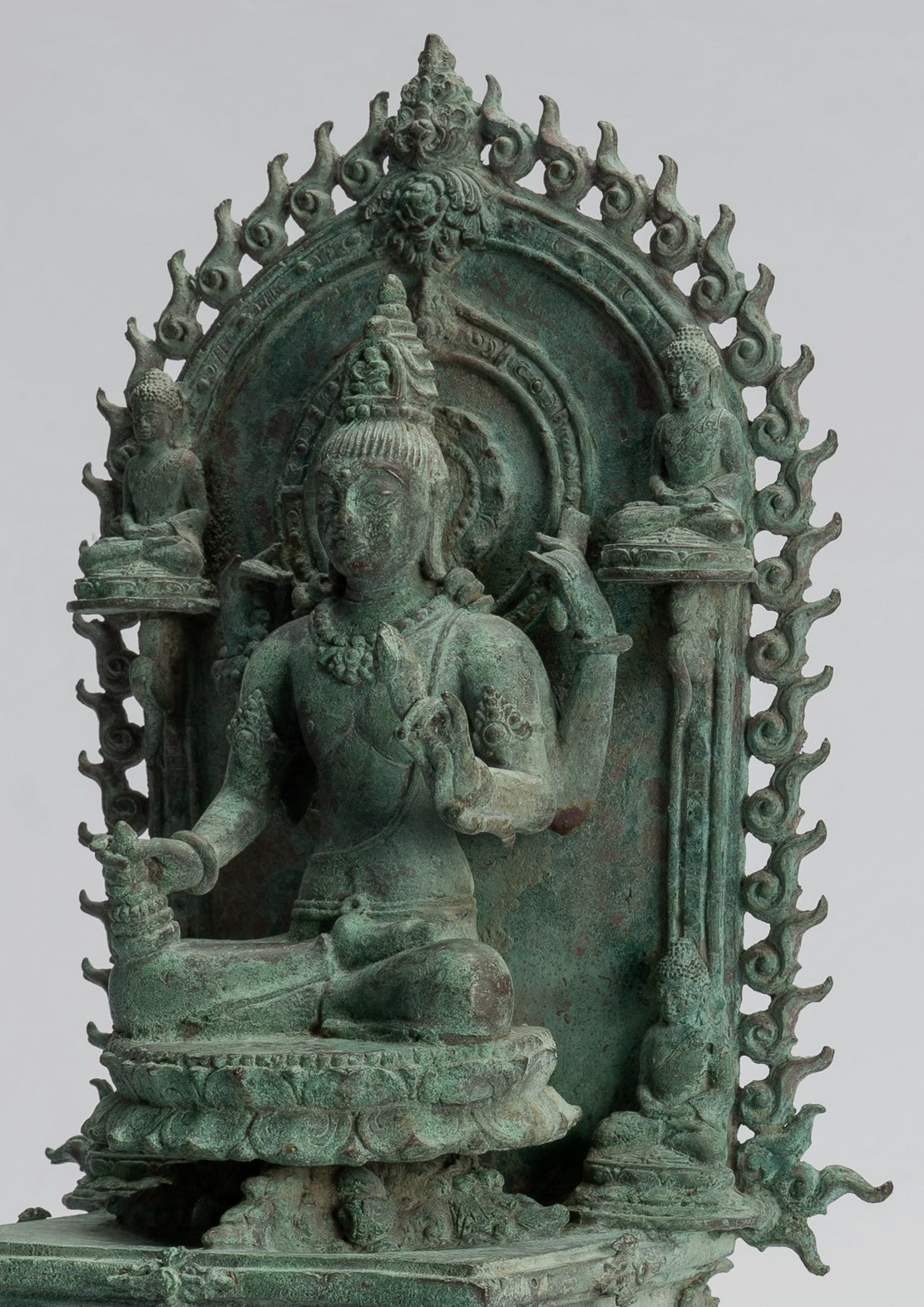 Lokeshvara Statue - Antique Indonesian Style Bronze Javanese Enthroned Seated Lokeshvara Statue -34cm/14"