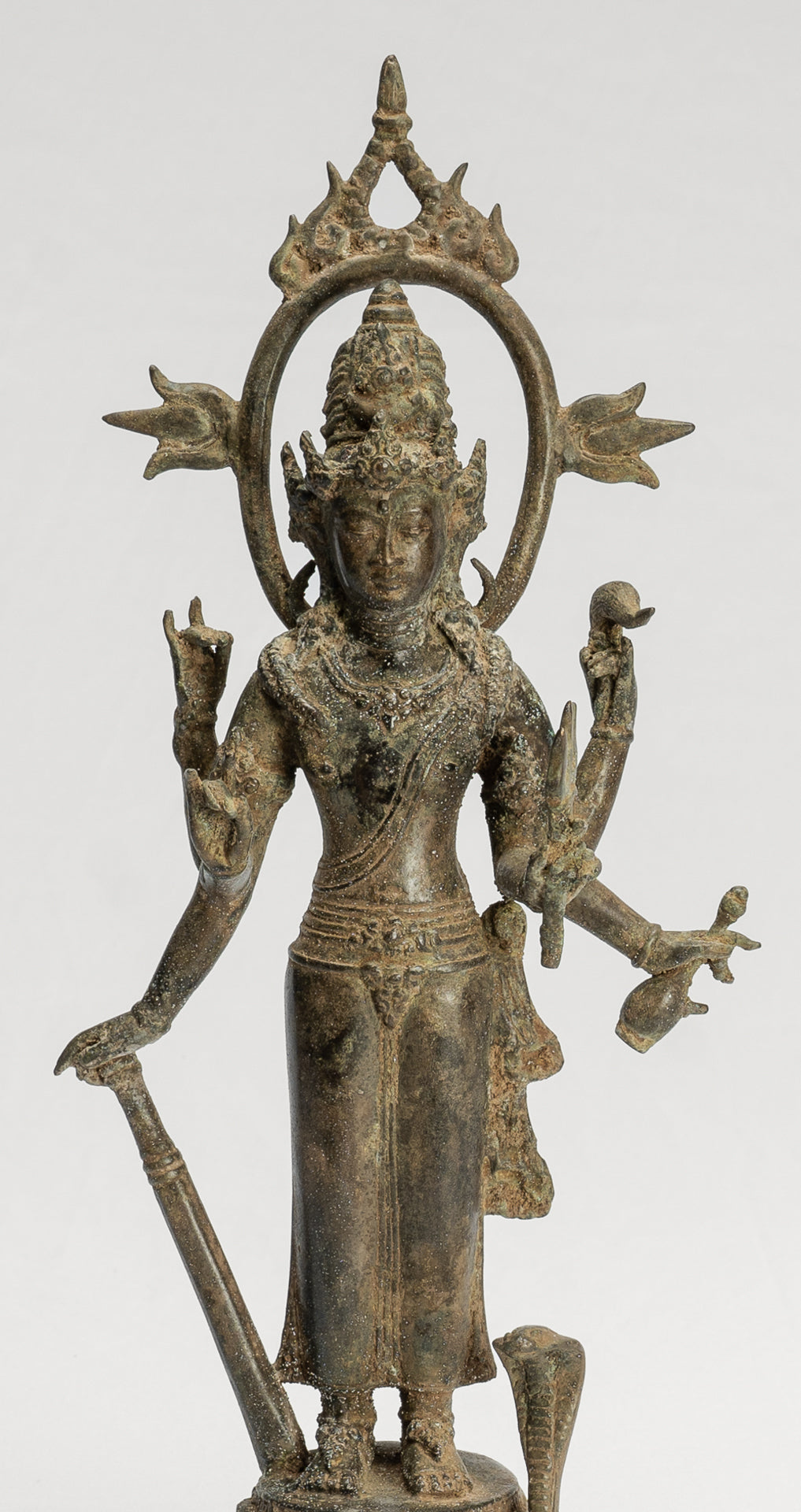 Shiva Statue - Antique Indonesian Style Bronze Javanese Standing 6-Arm Shiva Statue - 36cm/14"