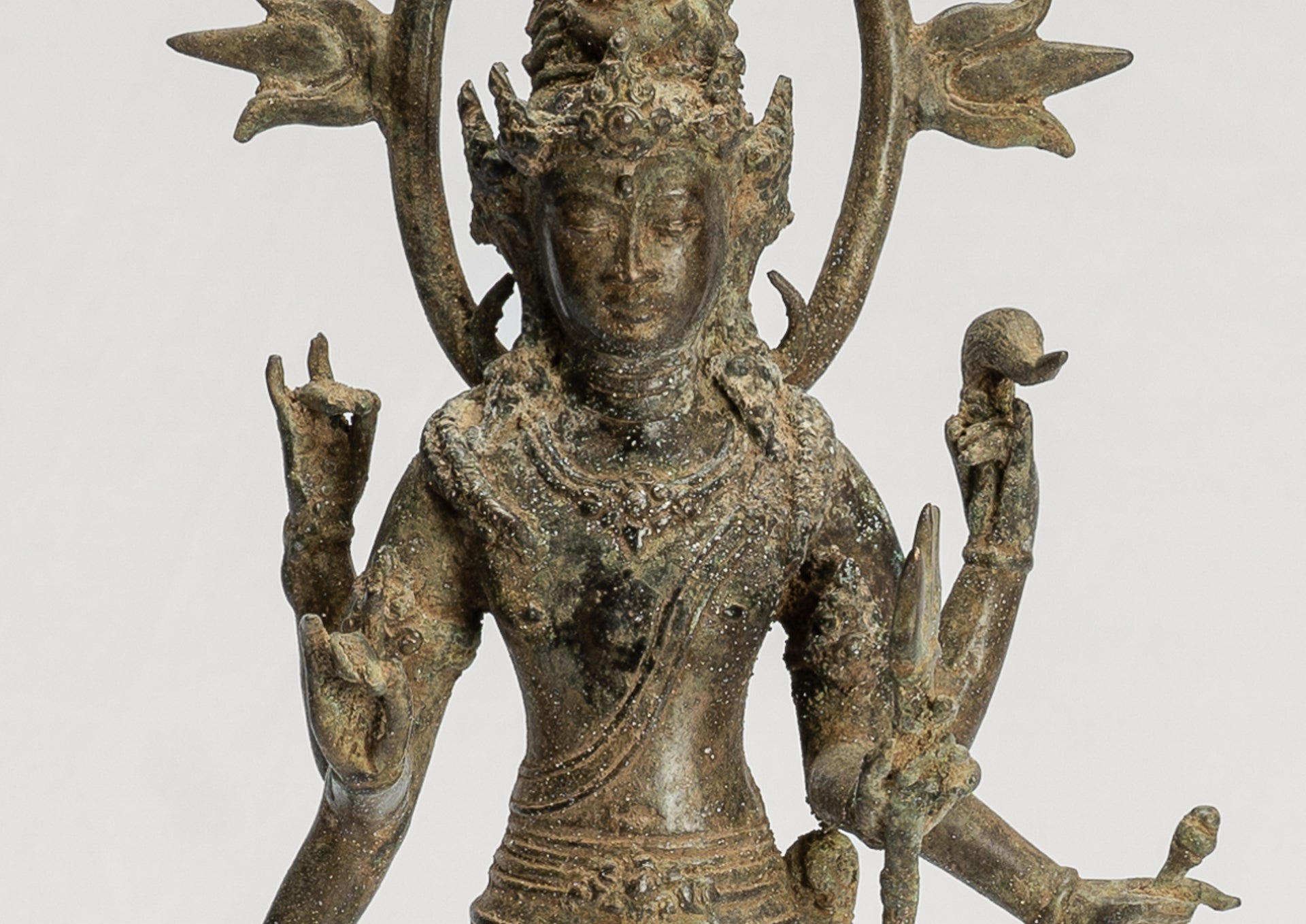 Shiva Statue - Antique Indonesian Style Bronze Javanese Standing 6-Arm Shiva Statue - 36cm/14"