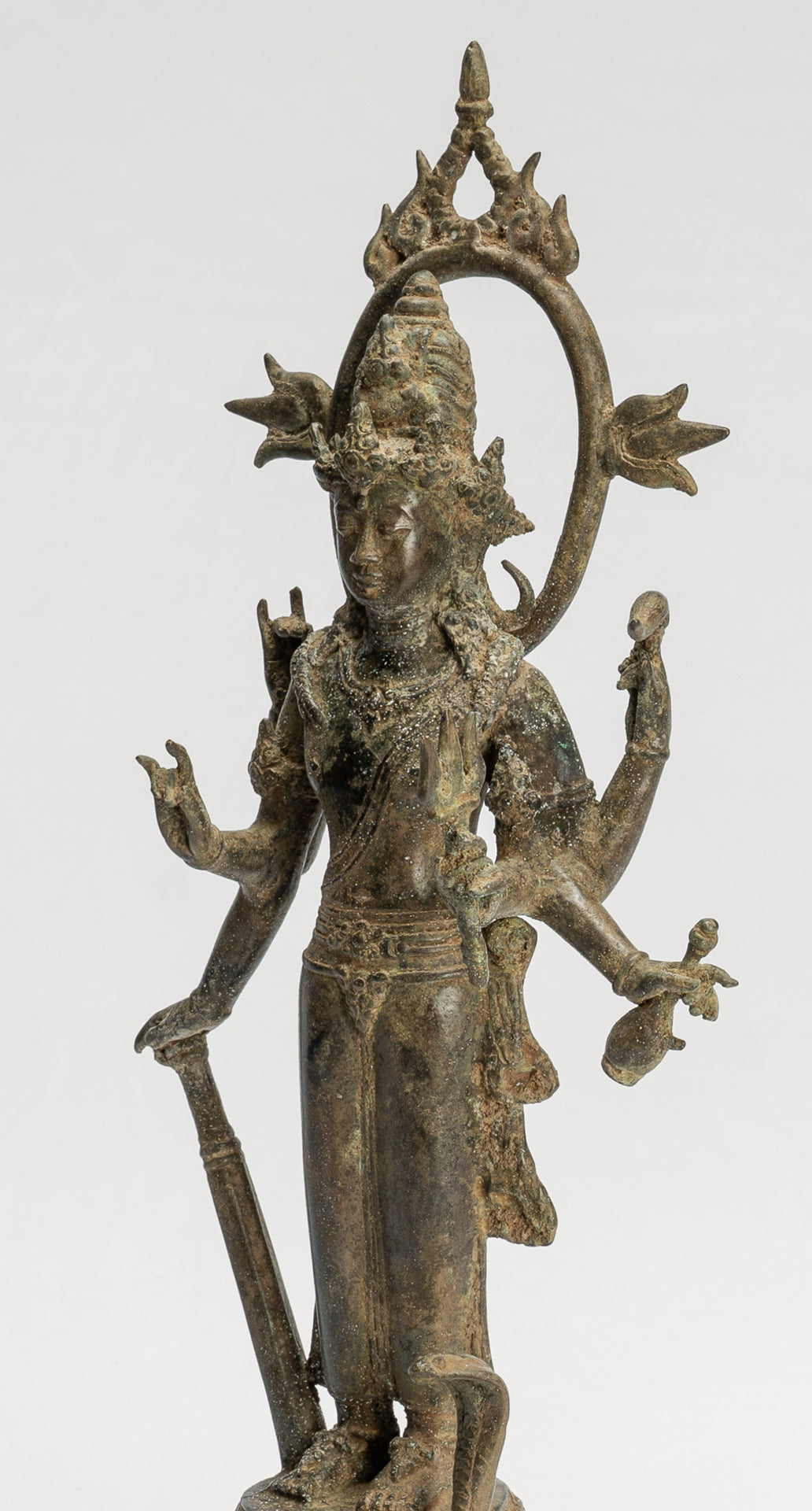 Shiva Statue - Antique Indonesian Style Bronze Javanese Standing 6-Arm Shiva Statue - 36cm/14"