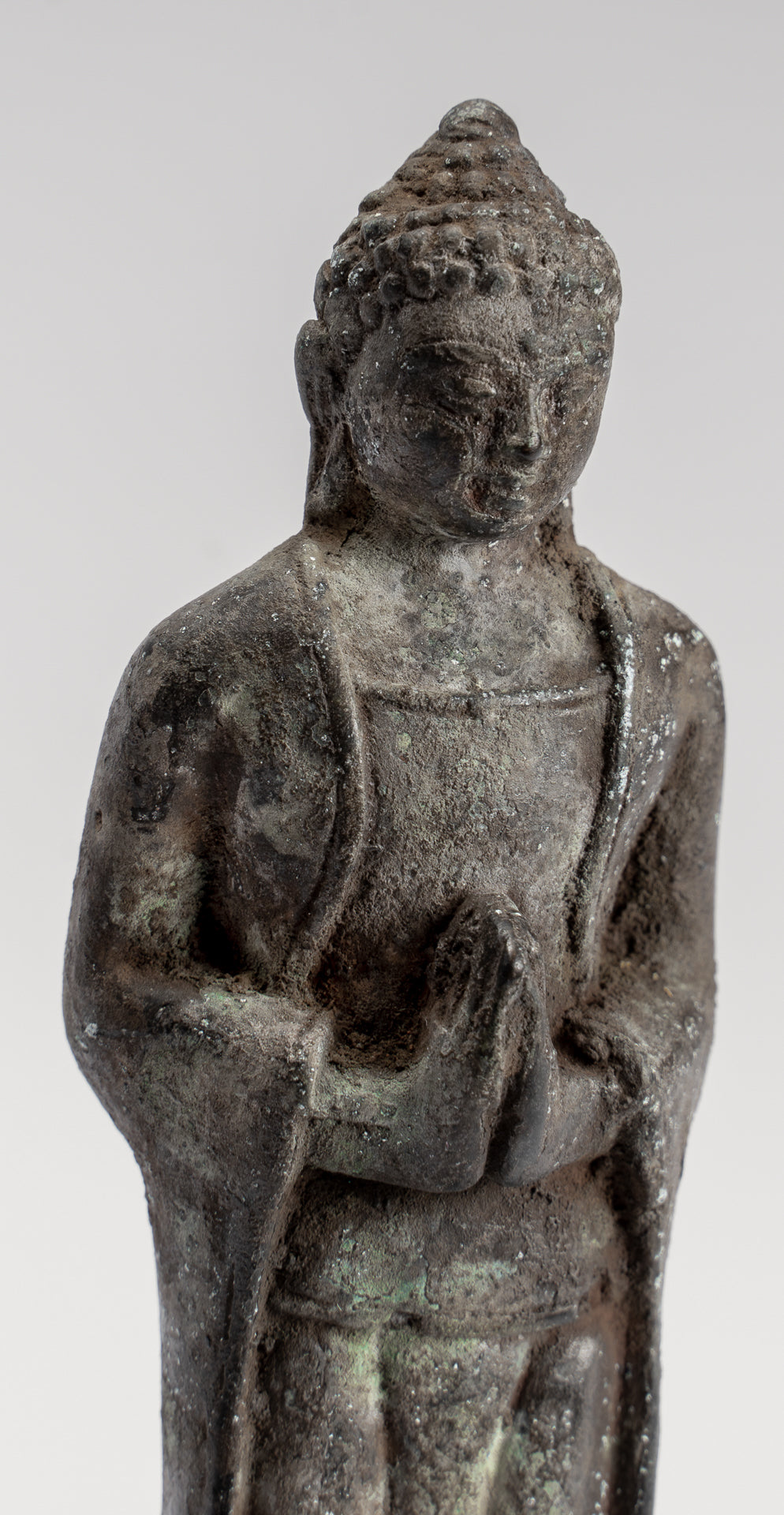 Buddha Statue - Antique Indonesian Style Standing Bronze Javanese Adoration Buddha - 16cm/6"