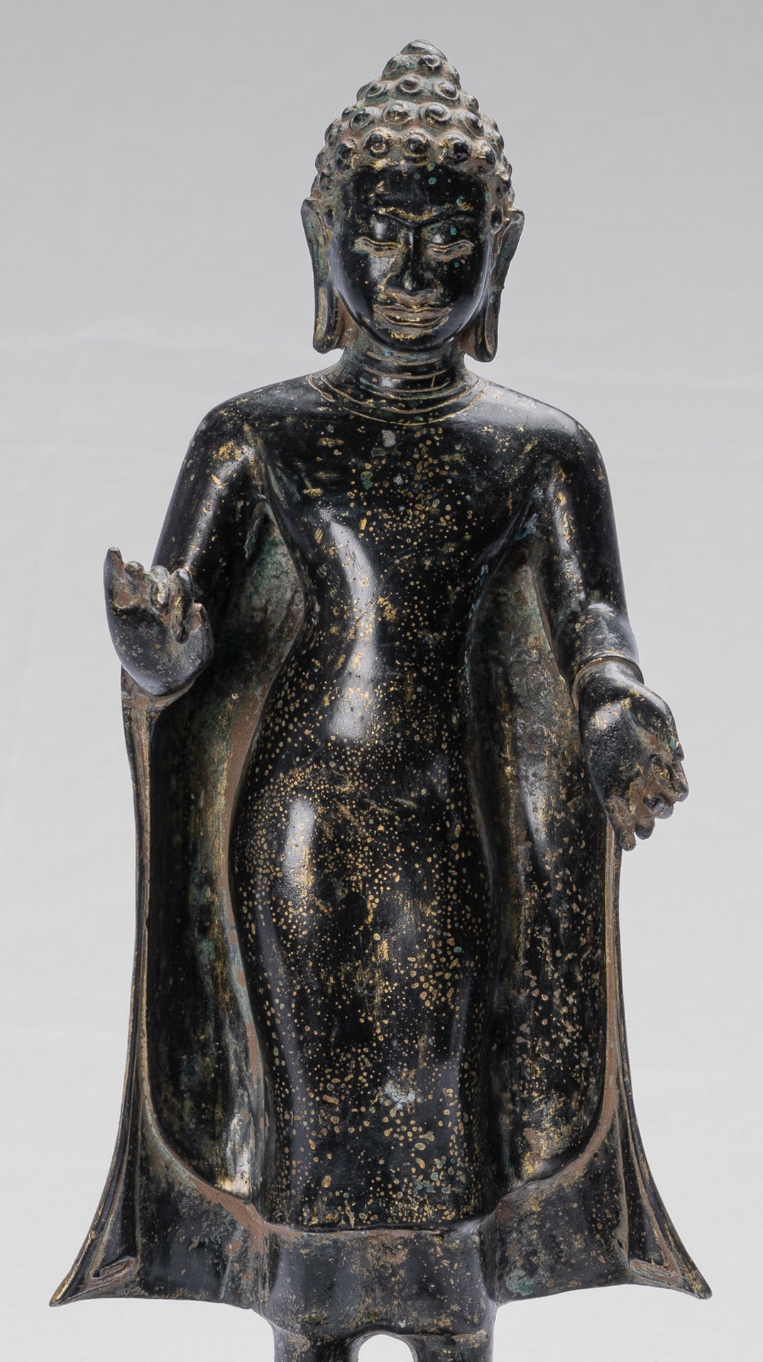 Buddha Statue - Antique Thai Style Dvaravati Bronze Standing Preaching Buddha Statue - 33cm/13"