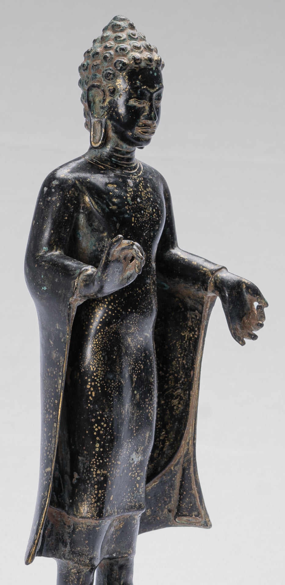 Buddha Statue - Antique Thai Style Dvaravati Bronze Standing Preaching Buddha Statue - 33cm/13"