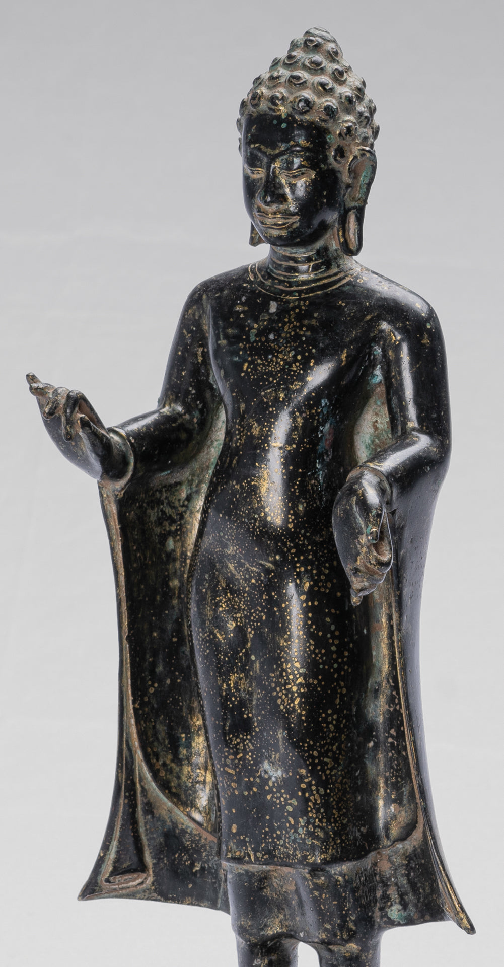 Buddha Statue - Antique Thai Style Dvaravati Bronze Standing Preaching Buddha Statue - 33cm/13"