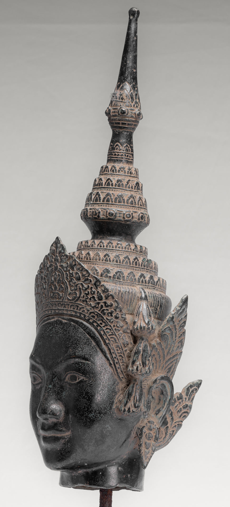 Apsara Statue - Antique Khmer Style Angkor Wat Bronze Mounted Apsara or Angel Head - 56cm/22"