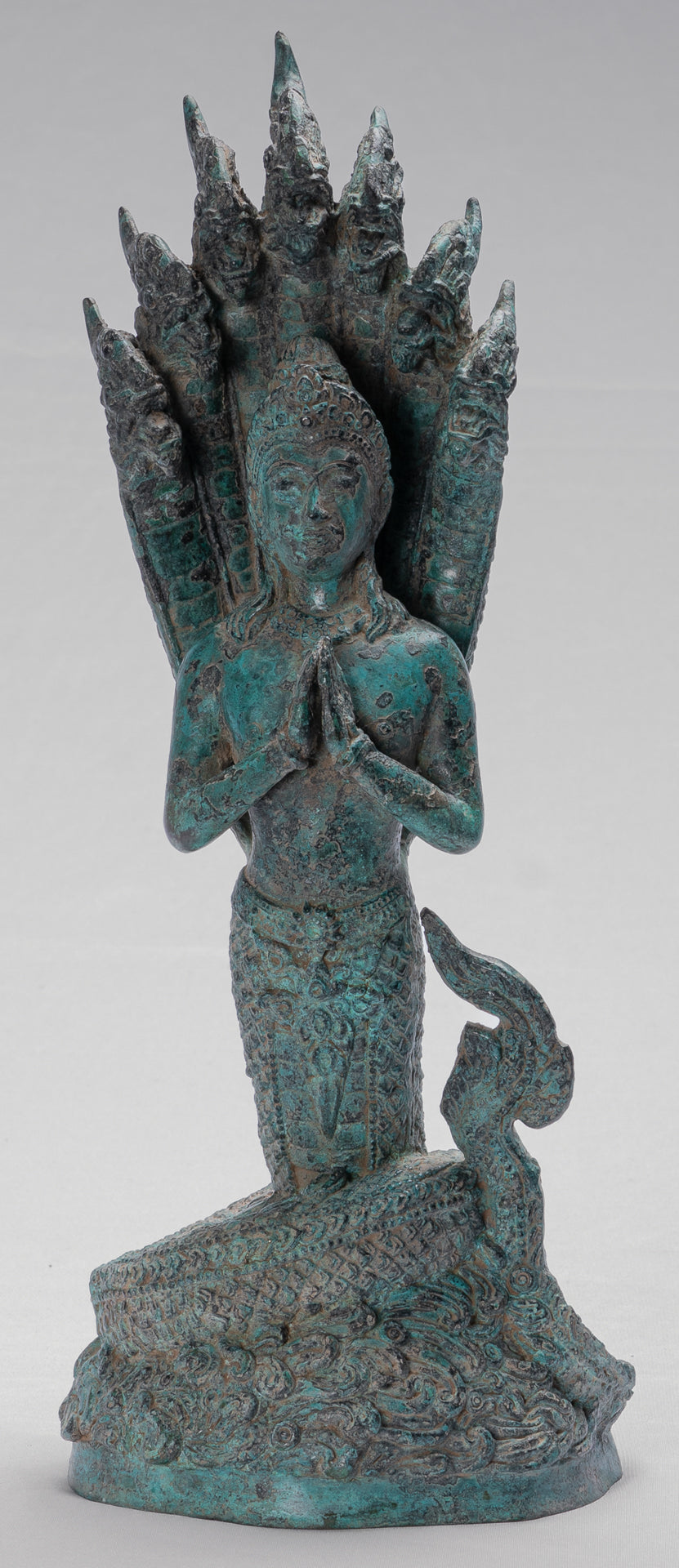 Antique Khmer Style Bronze Female Deity with Naga Tail Statue - 36cm/14"