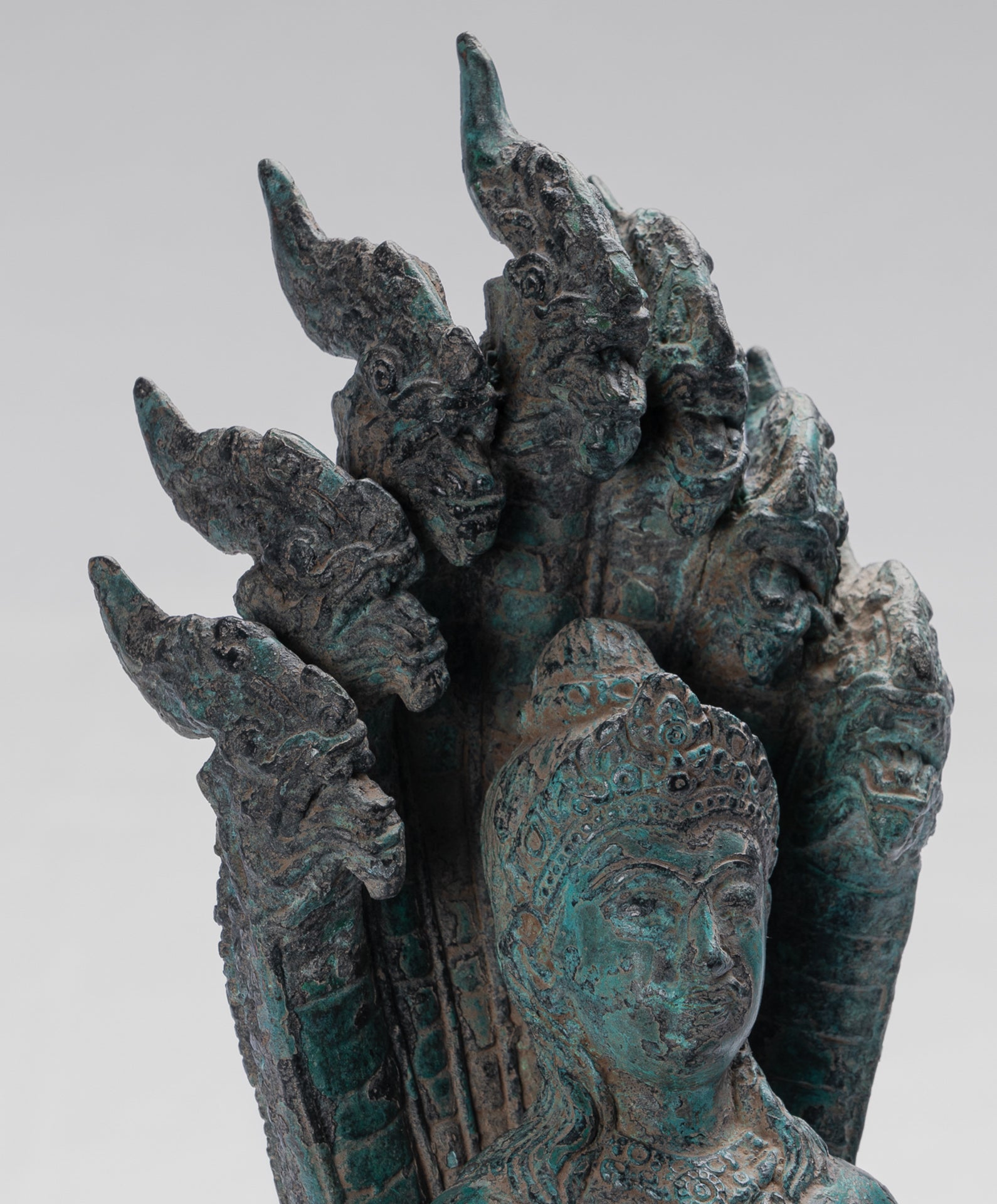 Antique Khmer Style Bronze Female Deity with Naga Tail Statue - 36cm/14"