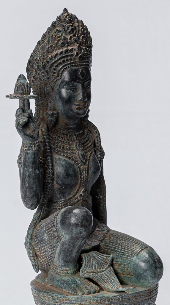 Statue Apsara - Antique Khmer Style Angkor Wat Bronzo Apsara o Angel - 35 cm/14 "