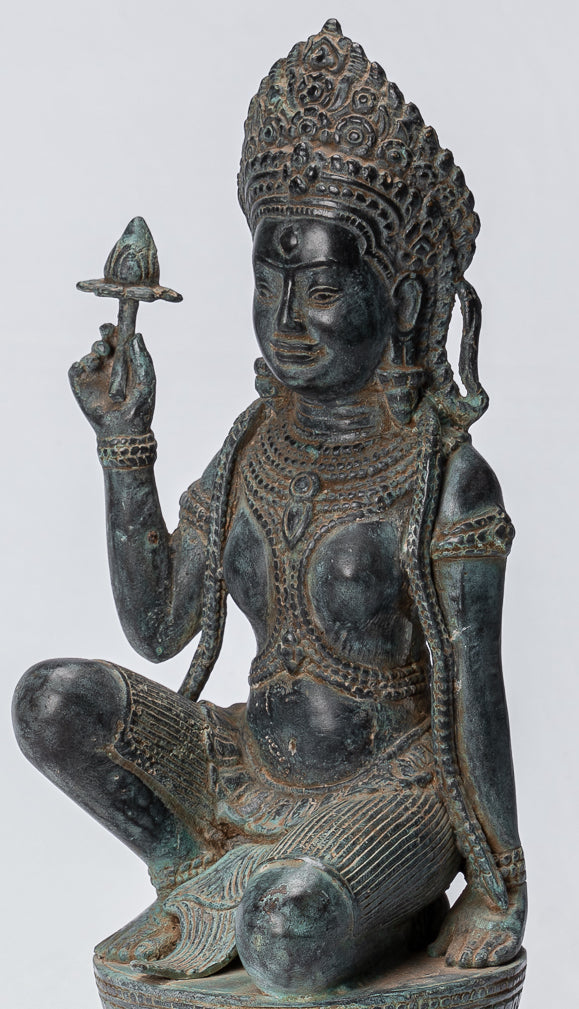 Statue Apsara - Antique Khmer Style Angkor Wat Bronzo Apsara o Angel - 35 cm/14 "