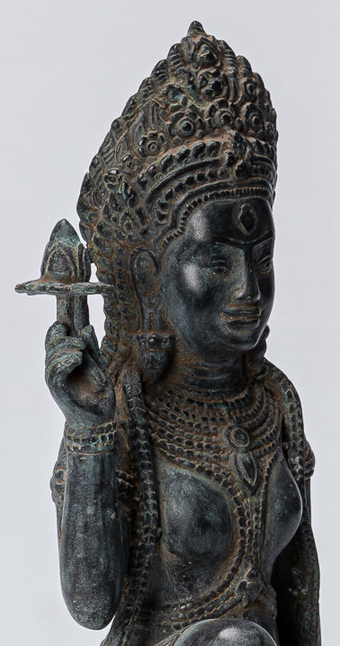 Statue Apsara - Antique Khmer Style Angkor Wat Bronzo Apsara o Angel - 35 cm/14 "