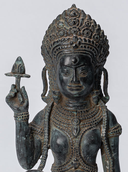 Statue Apsara - Antique Khmer Style Angkor Wat Bronzo Apsara o Angel - 35 cm/14 "
