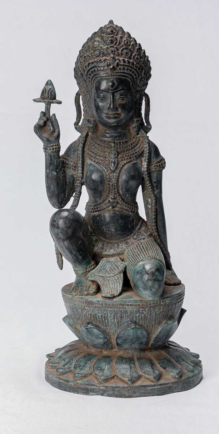Statue Apsara - Antique Khmer Style Angkor Wat Bronzo Apsara o Angel - 35 cm/14 "