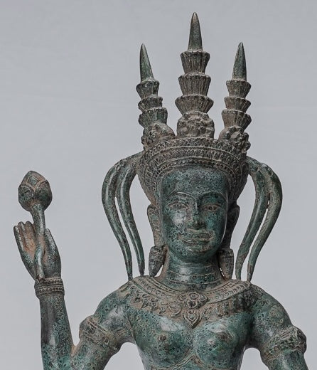 Apsara Statue - Antique Khmer Style Bronze Angkor Wat Apsara or Angel Statue - 62cm/25"