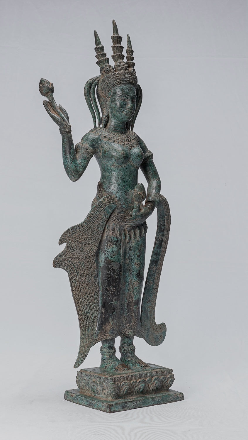 Apsara Statue - Antique Khmer Style Bronze Angkor Wat Apsara or Angel Statue - 62cm/25"