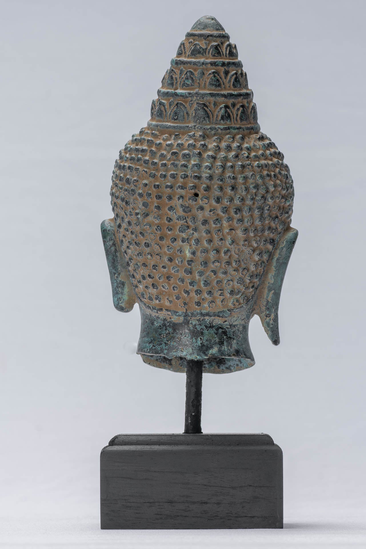 Buddha Statue - Antique Khmer Style Mounted Bronze Baphuon Buddha Head Statue - 25.5cm/10"