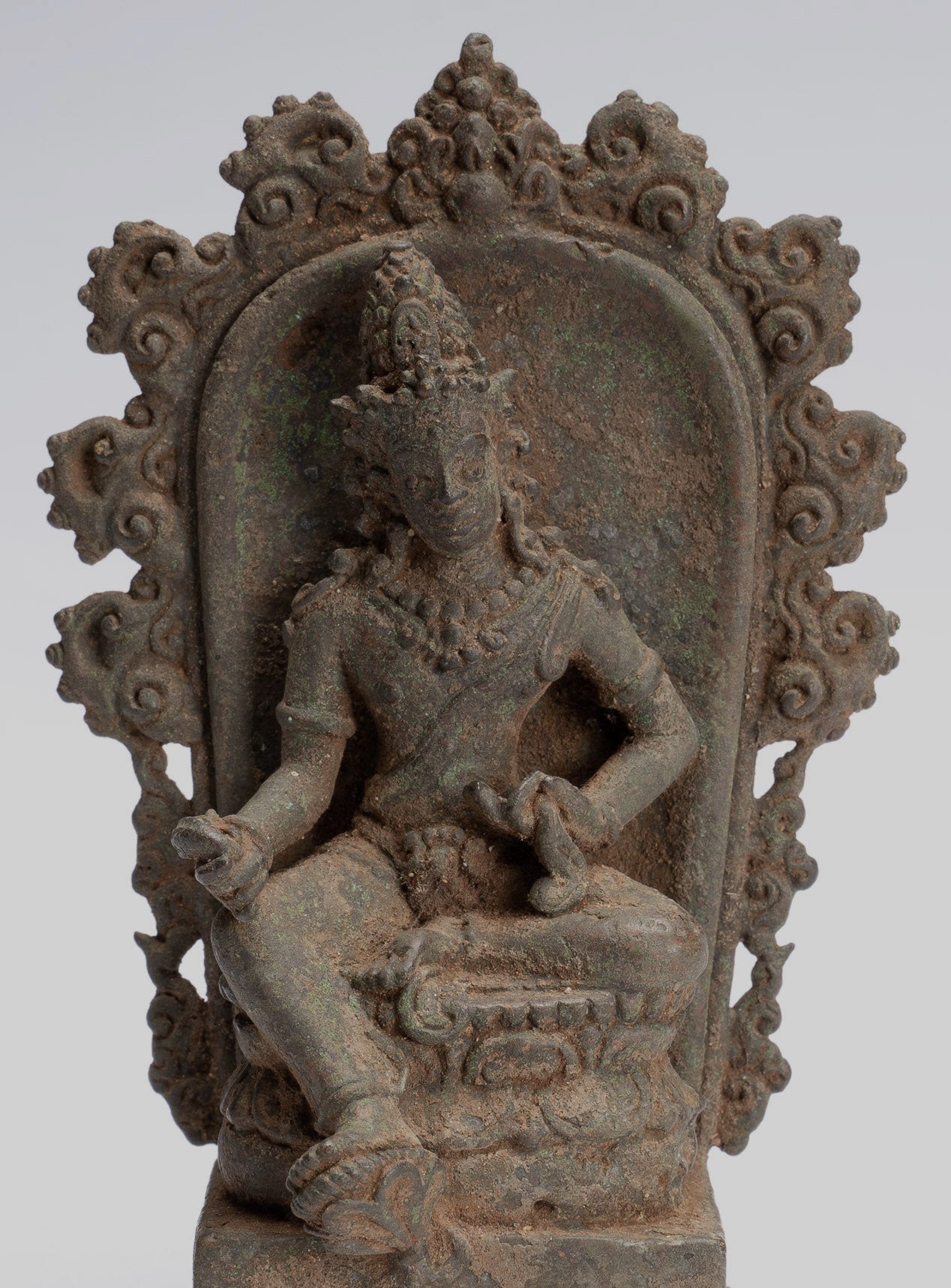 Shiva Statue - Antique Indonesian Style Bronze Javanese Enthroned Seated Shiva Statue -14cm/5"