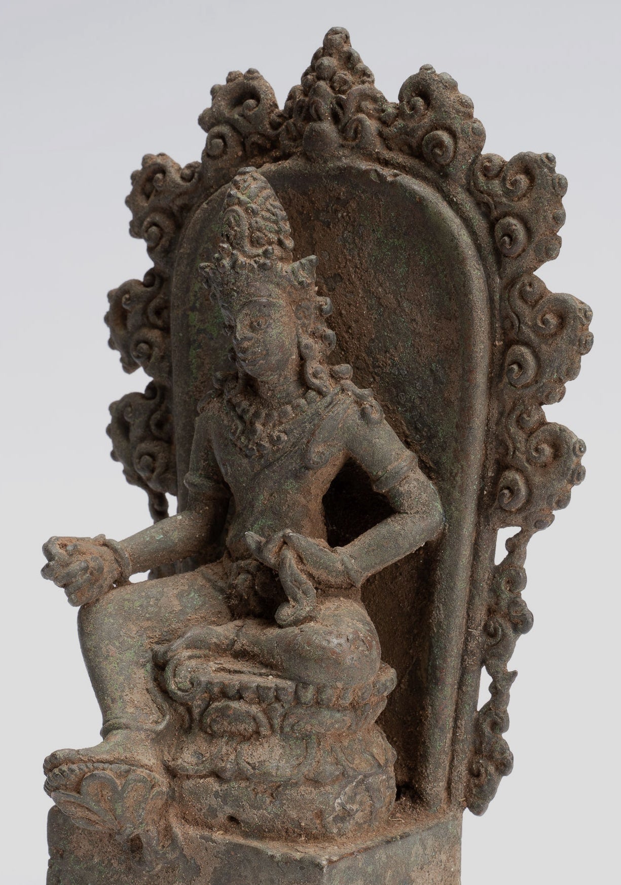 Shiva Statue - Antique Indonesian Style Bronze Javanese Enthroned Seated Shiva Statue -14cm/5"