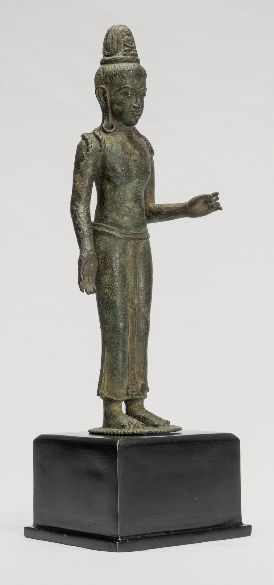 Antique Indonesian Style Javanese Majapahit Standing Bronze Lokeshvara Statue - Protector & Preserver - 44cm/18"