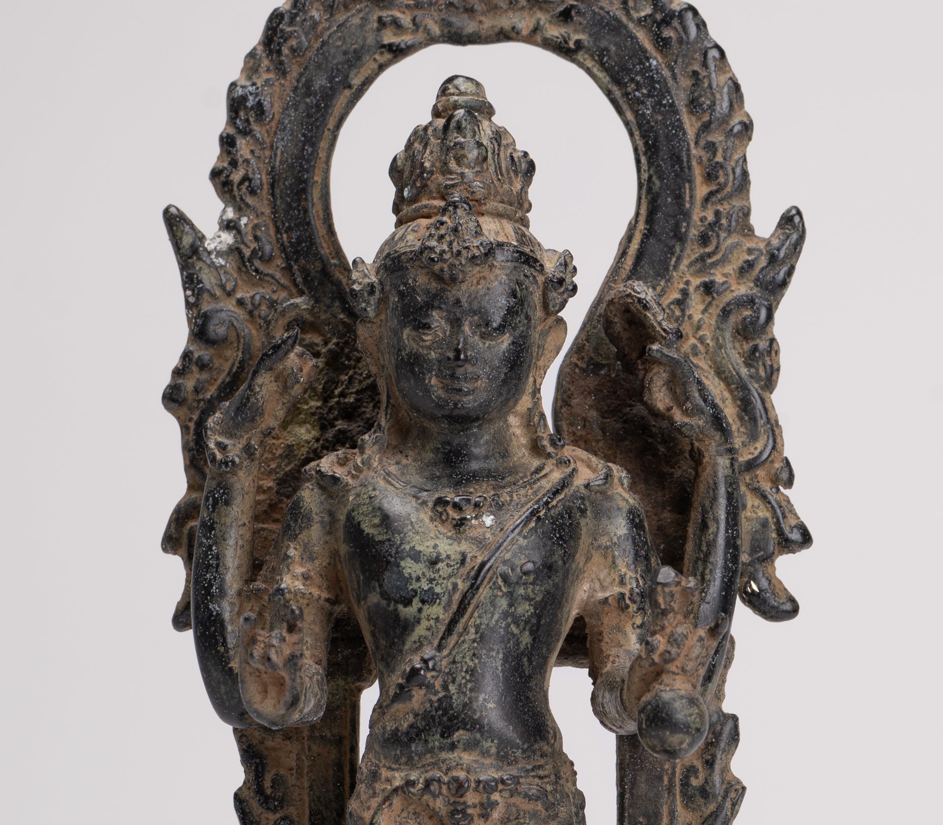 Vishnu - Antique Indonesian Style Majapahit Standing Bronze Vishnu Statue - 24cm/10"