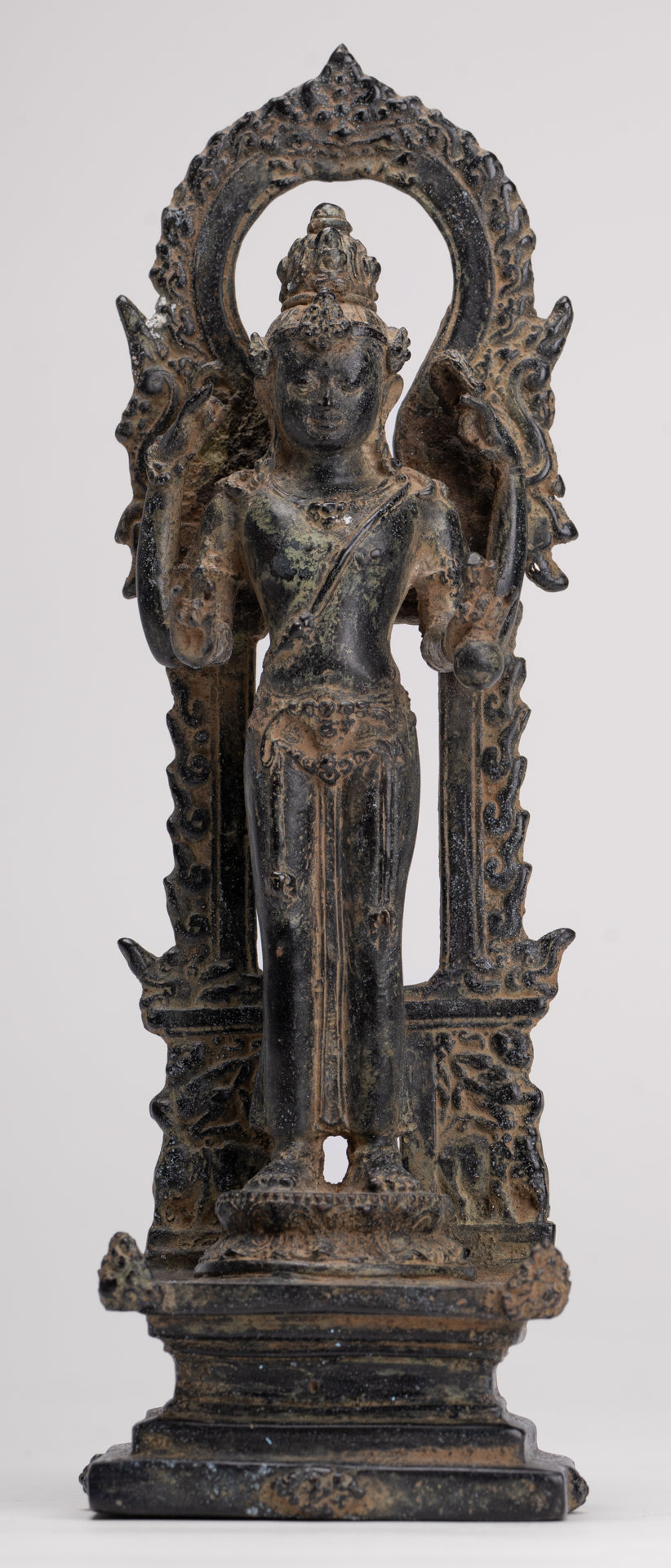 Vishnu - Antique Indonesian Style Majapahit Standing Bronze Vishnu Statue - 24cm/10"