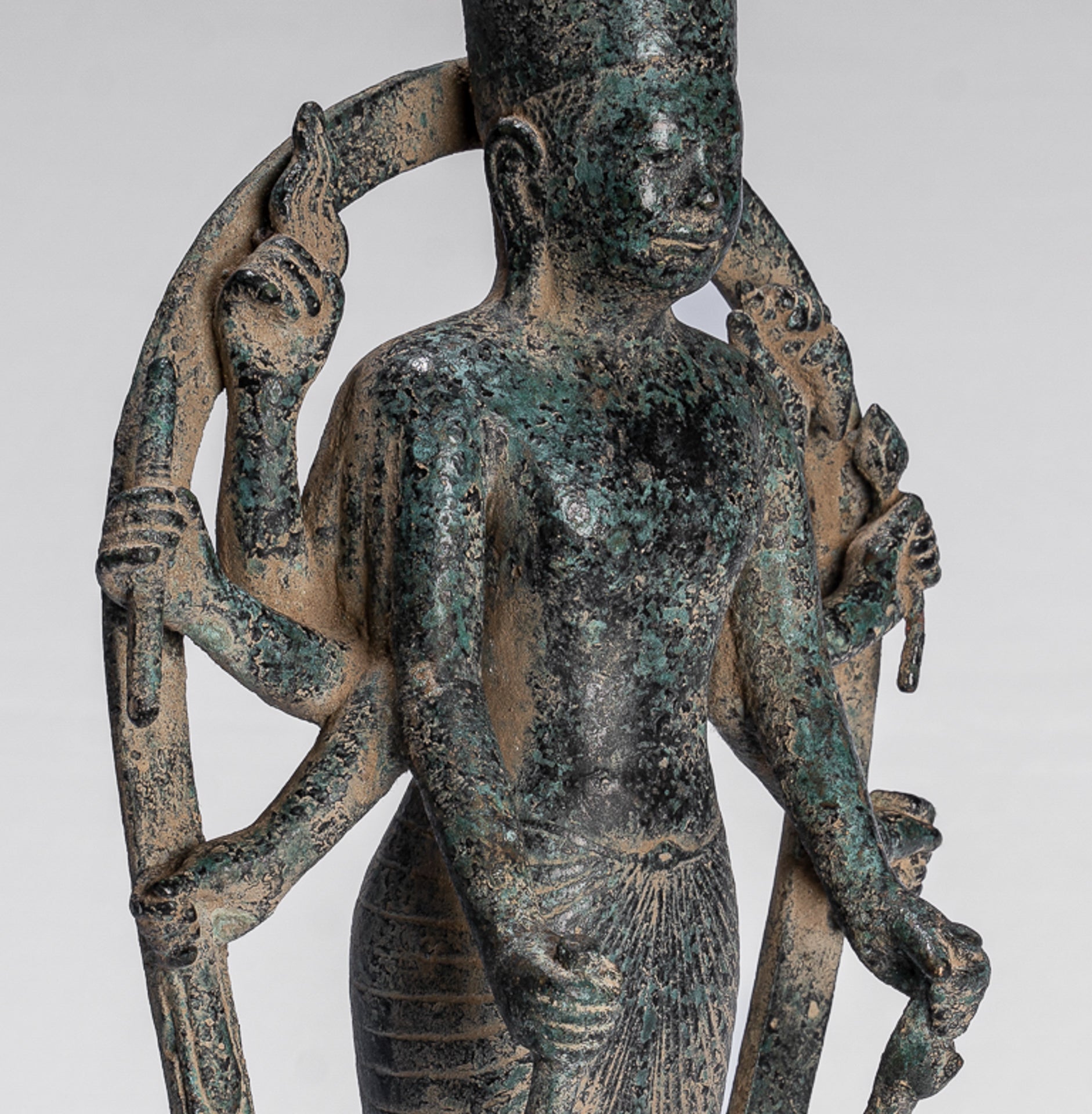 Antique Khmer Style 8 Arm Phnom Kulen Vishnu Statue - Protector & Preserver - 34cm/14"