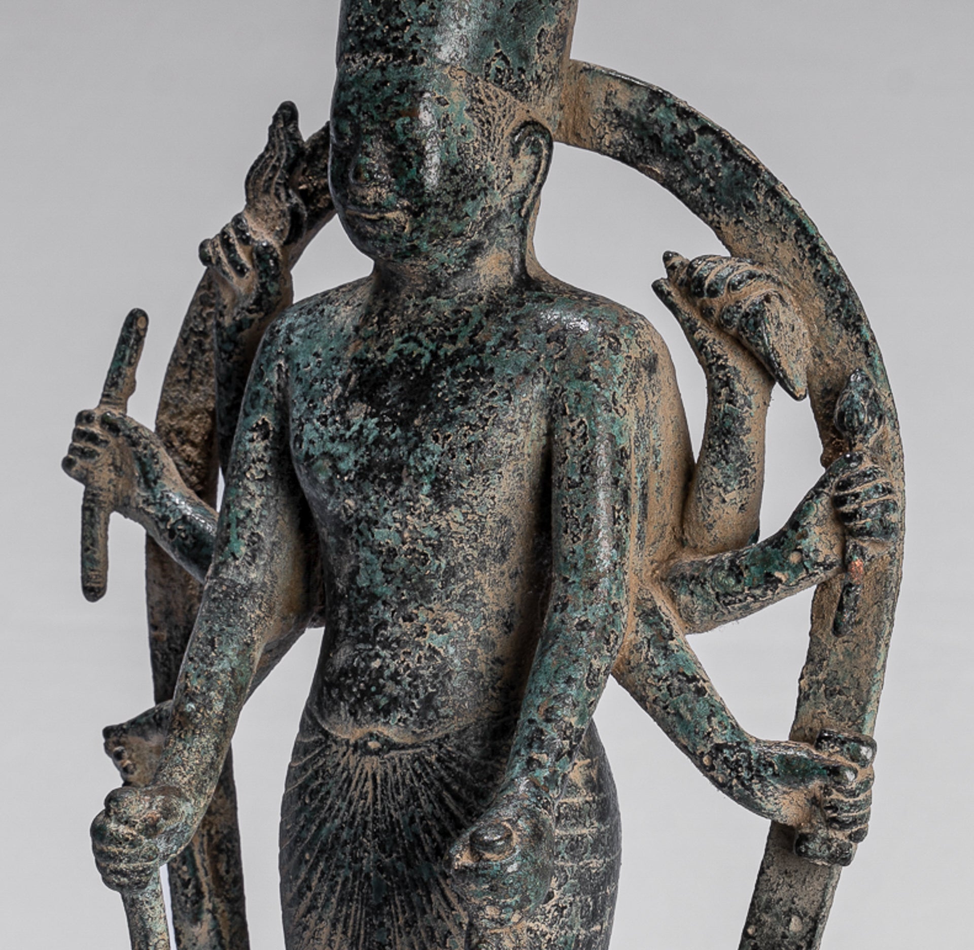 Antique Khmer Style 8 Arm Phnom Kulen Vishnu Statue - Protector & Preserver - 34cm/14"