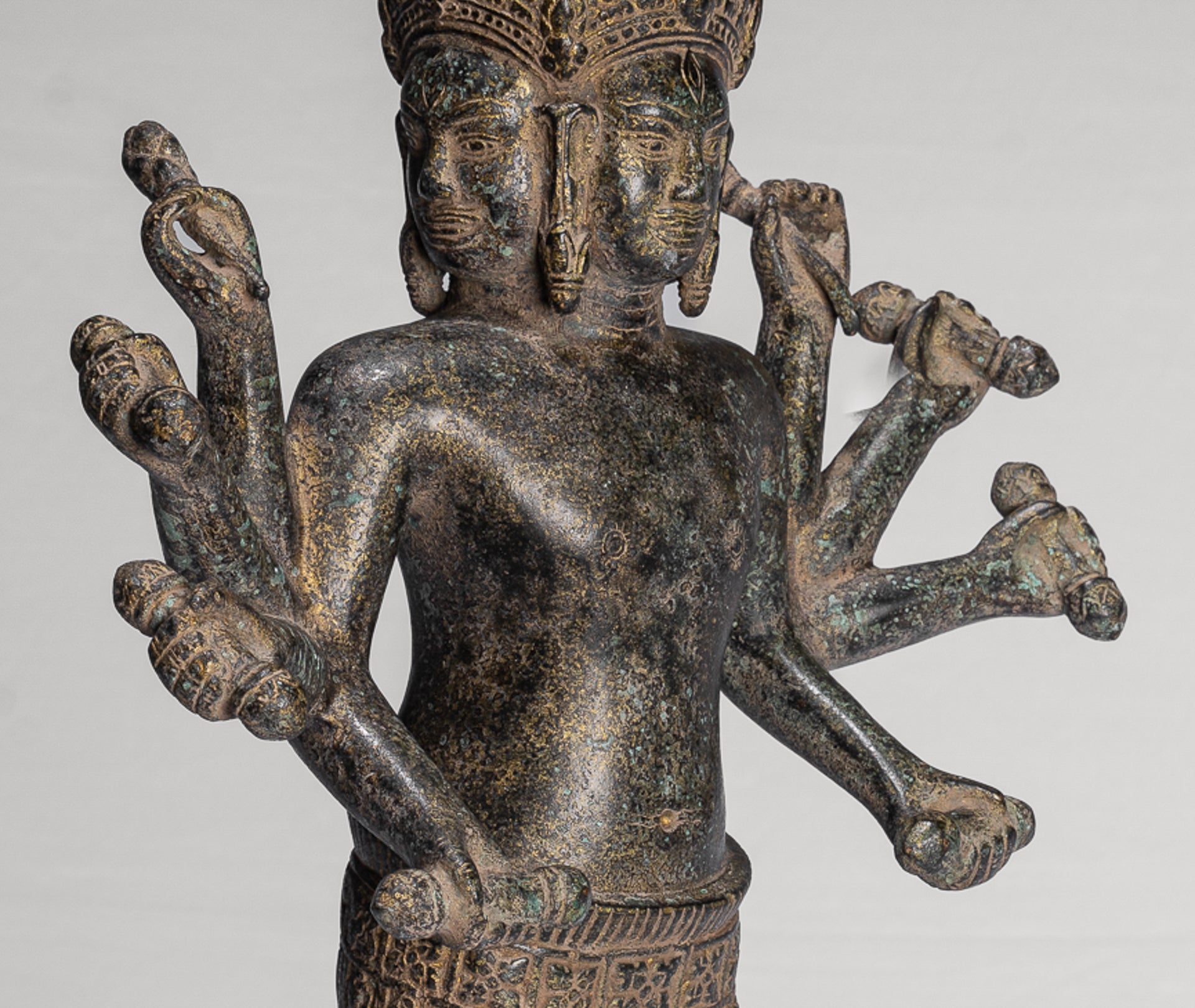 Antique Khmer Style Koh Ker Standing Bronze Brahma - Hindu God Creation - 49cm/20"