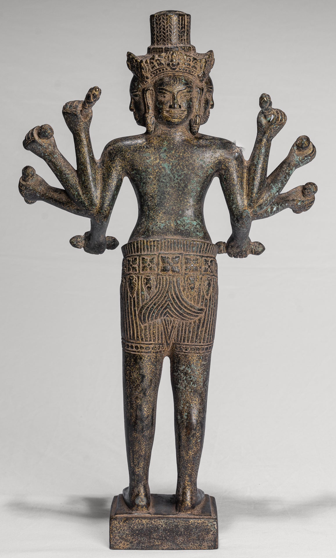 Antique Khmer Style Koh Ker Standing Bronze Brahma - Hindu God Creation - 49cm/20"