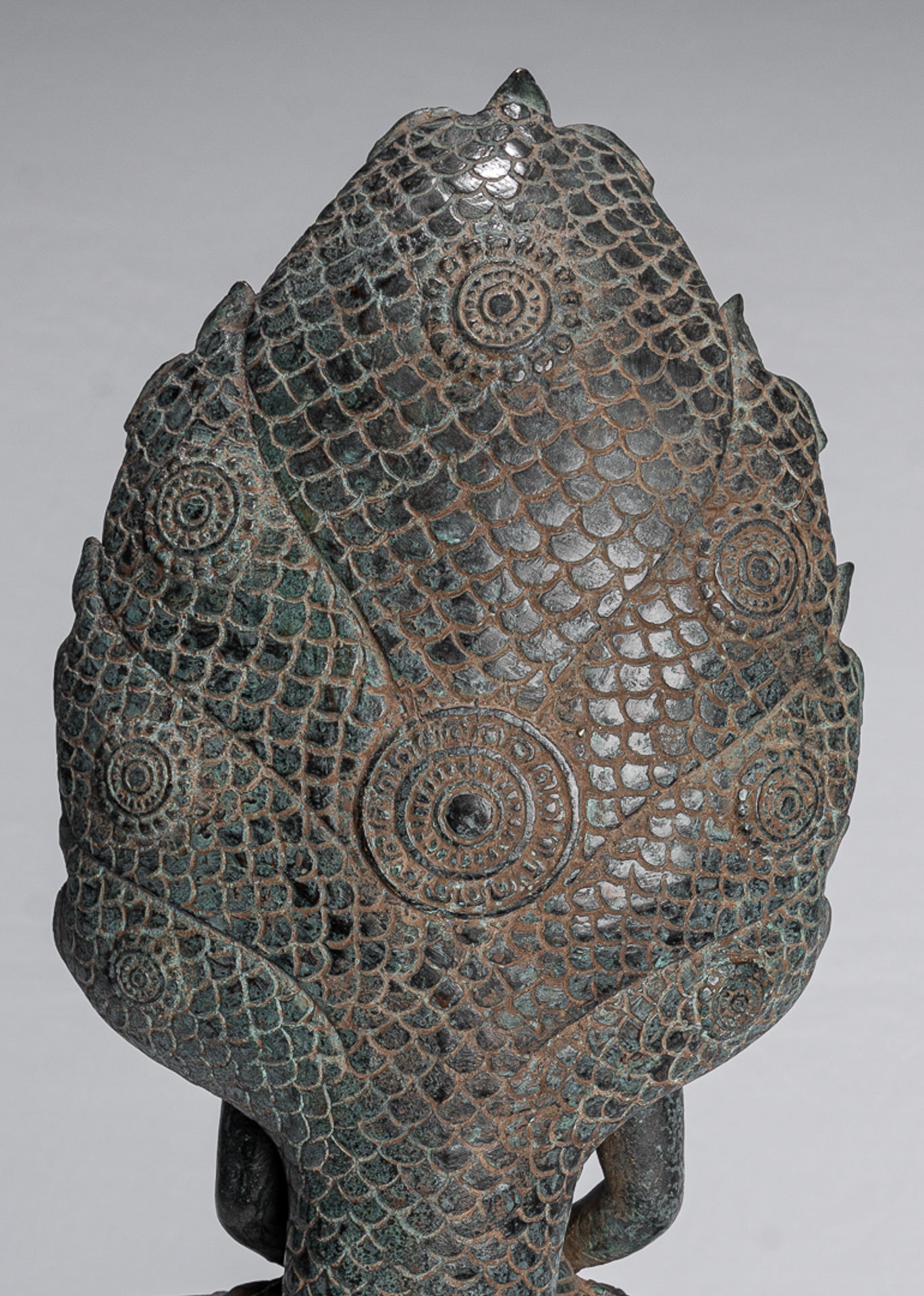 Buddha Statue - Antique Khmer Style Bronze Seated Meditation Naga Buddha Statue - 46cm/18"