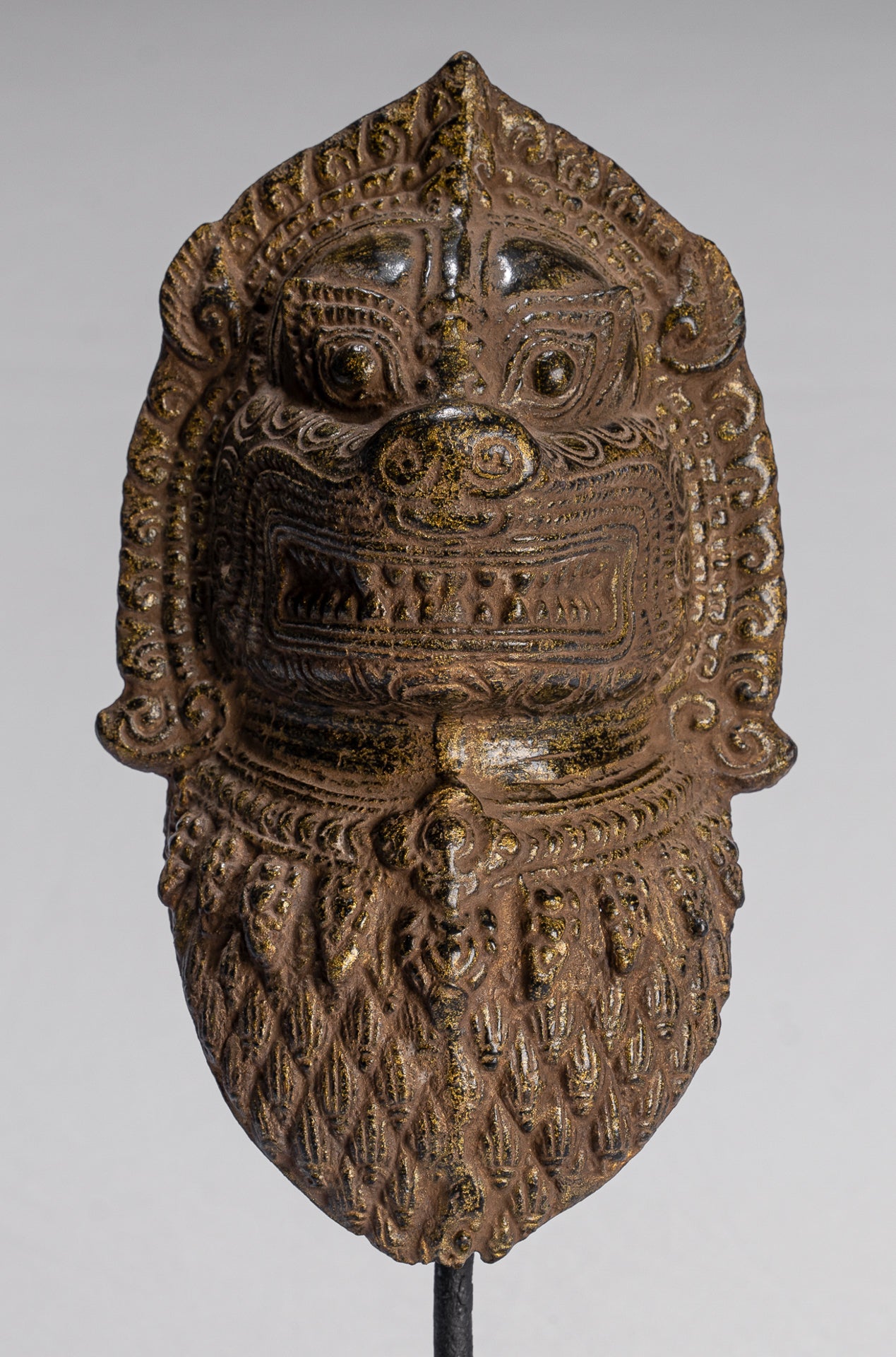 Temple Lion - Antique Khmer Style Bronze Mounted Temple Guardian or Lion - 28cm/11"