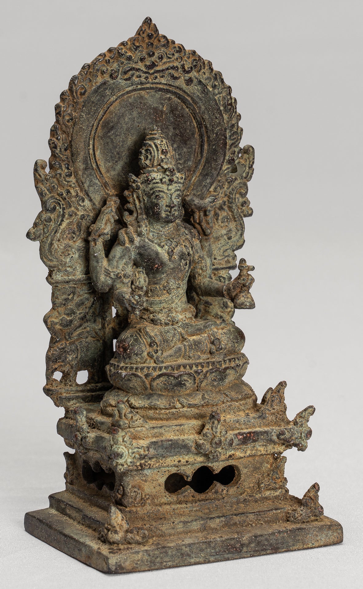 Vishnu - Antique Java Style Indonesian Majapahit Seated Bronze Vishnu Statue - 15cm/6"