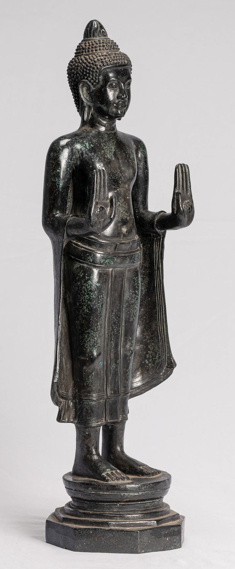 Buddha Statue - Antique Khmer Style Bronze Standing Abhaya Protection Buddha Statue - 49cm/20"