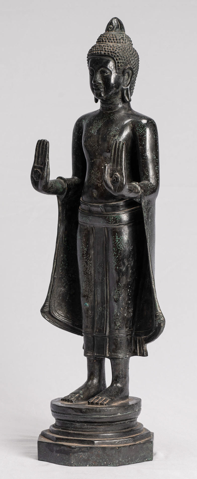 Buddha Statue - Antique Khmer Style Bronze Standing Abhaya Protection Buddha Statue - 49cm/20"